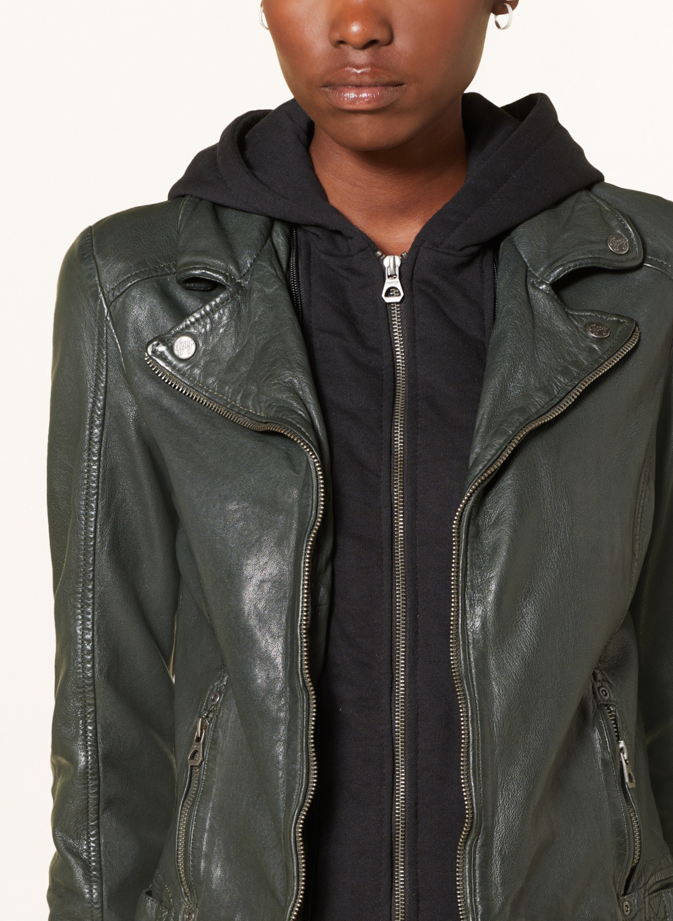 gipsy Leather jacket GWYVIE in olive/ black