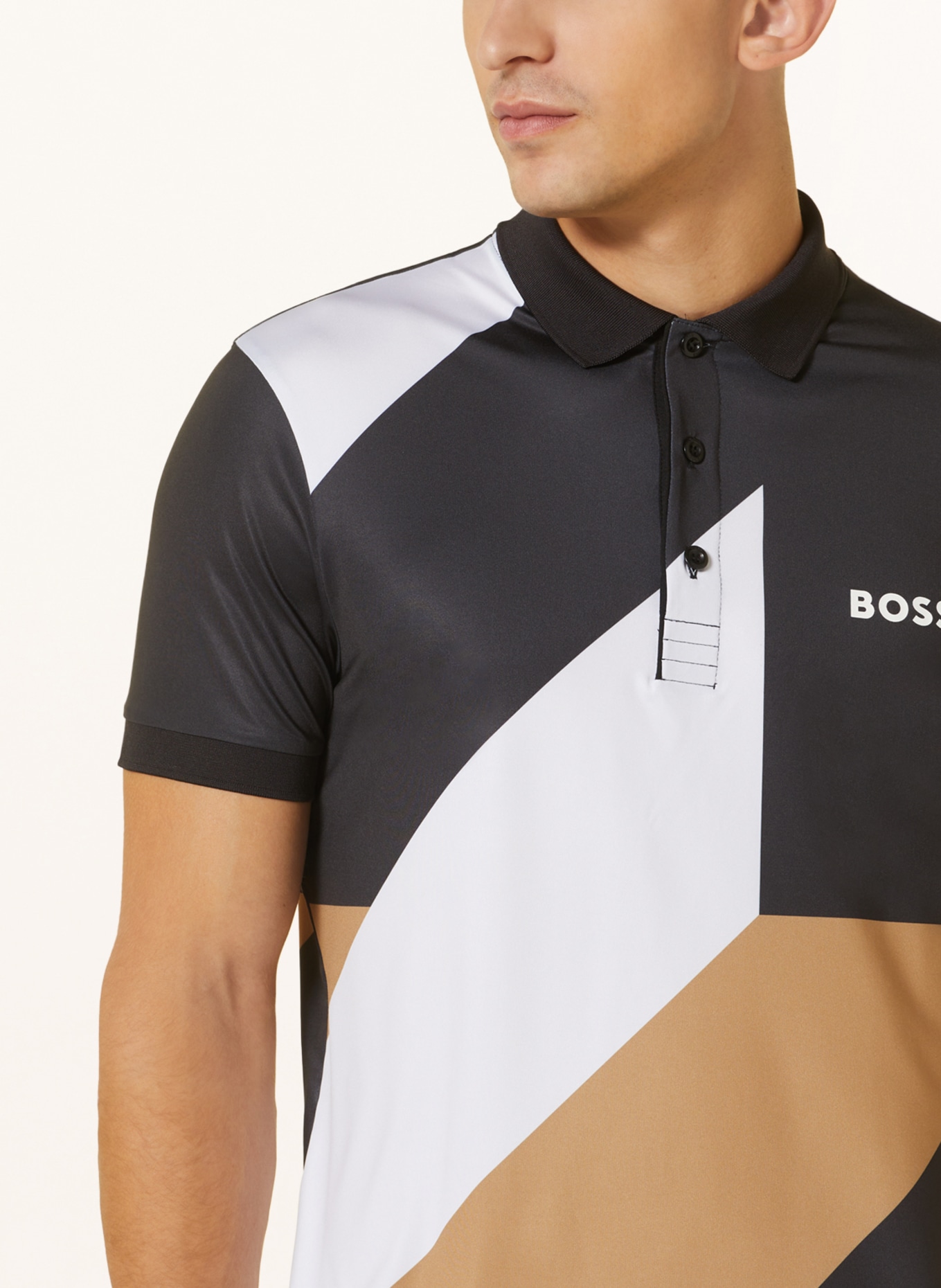 BOSS Funktions-Poloshirt PATTEO Slim Fit, Farbe: SCHWARZ/ WEISS/ BEIGE (Bild 4)