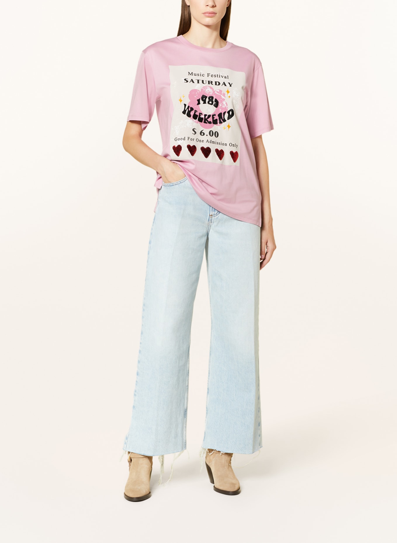 WEEKEND MaxMara T-Shirt DENARO mit Pailletten, Farbe: PINK/ SCHWARZ/ DUNKELROT (Bild 2)