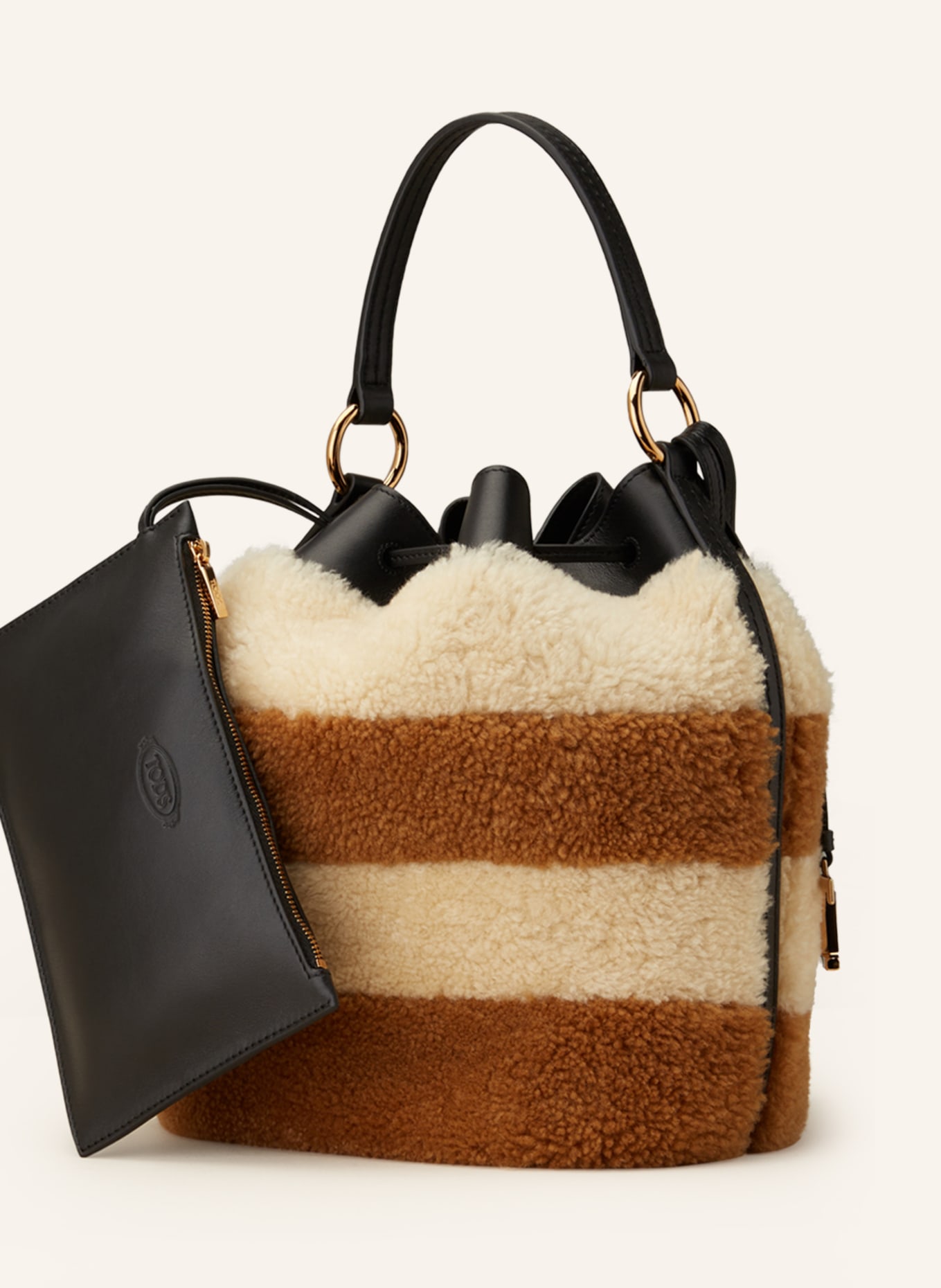 TOD'S Pouch bag with lambskin, Color: LIGHT BROWN/ ECRU/ BLACK (Image 2)