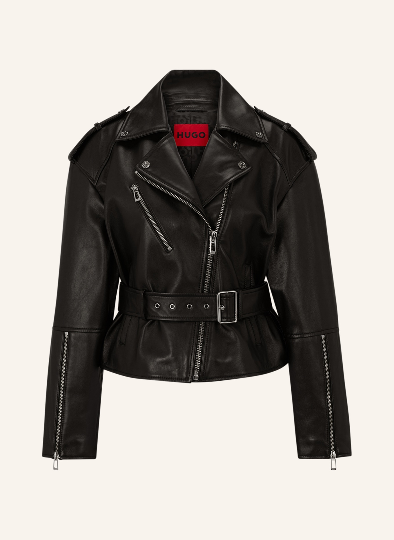 HUGO Leather jacket LAYA, Color: BLACK (Image 1)