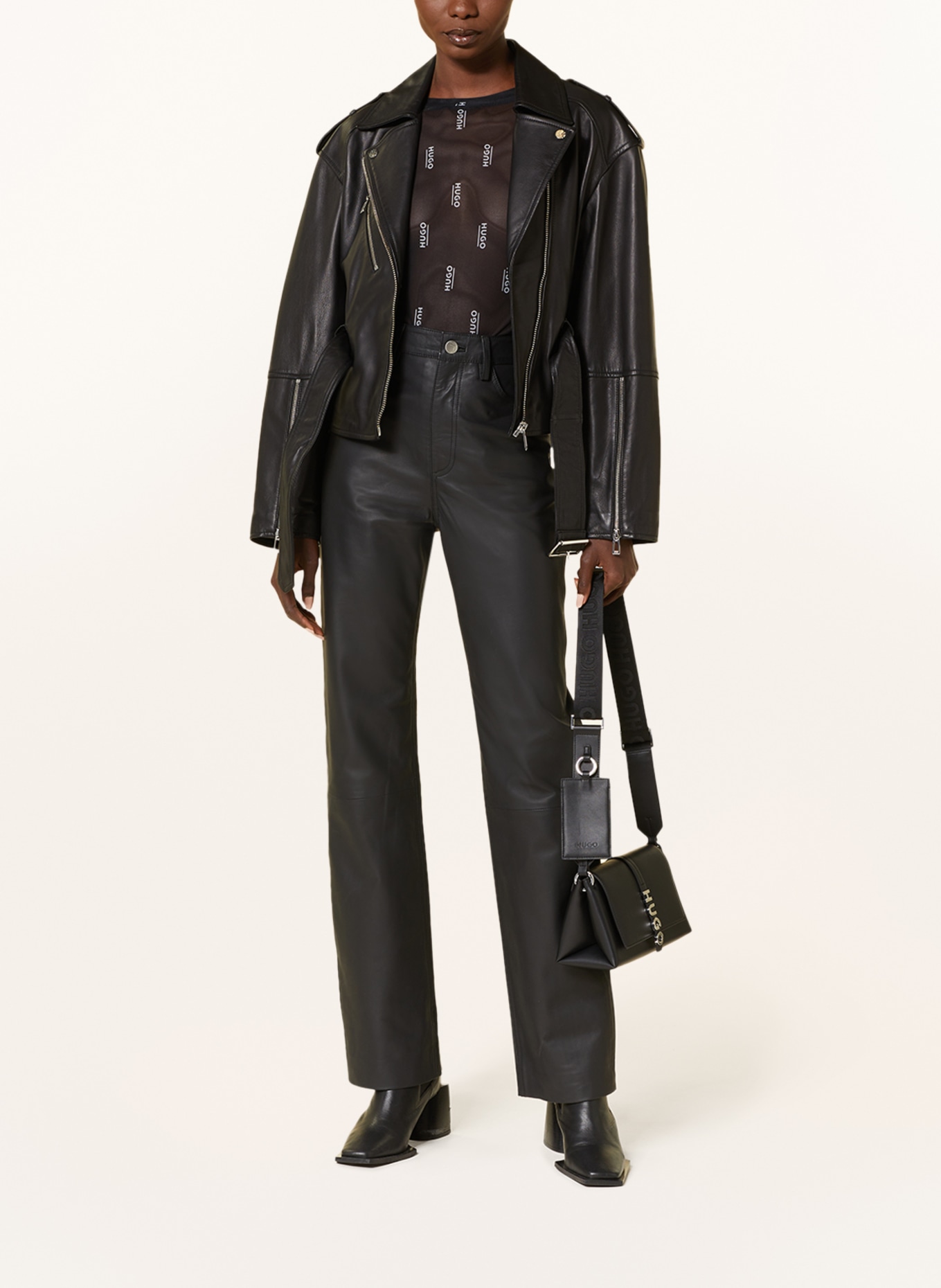 HUGO Leather jacket LAYA, Color: BLACK (Image 2)