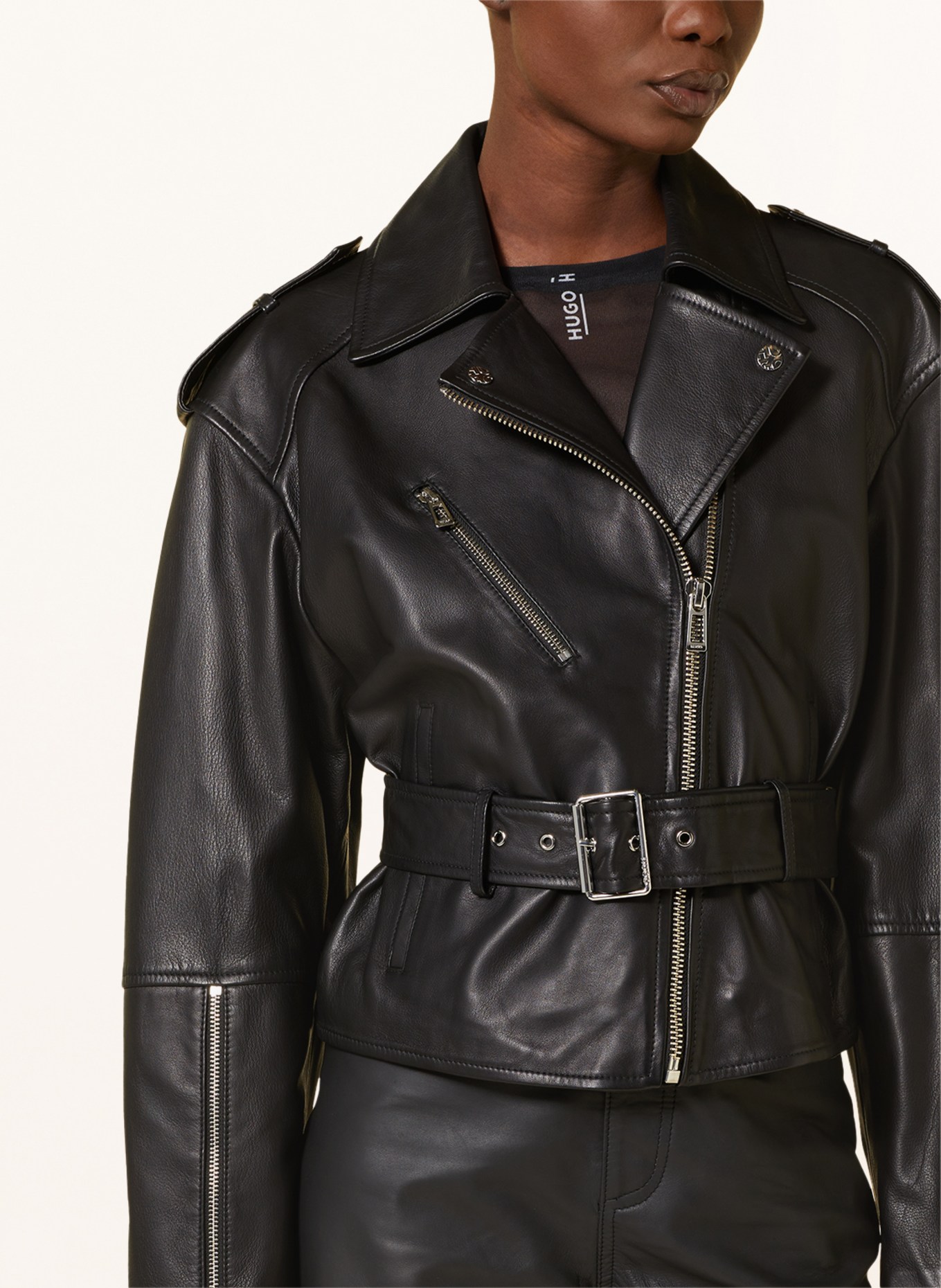HUGO Leather jacket LAYA, Color: BLACK (Image 4)