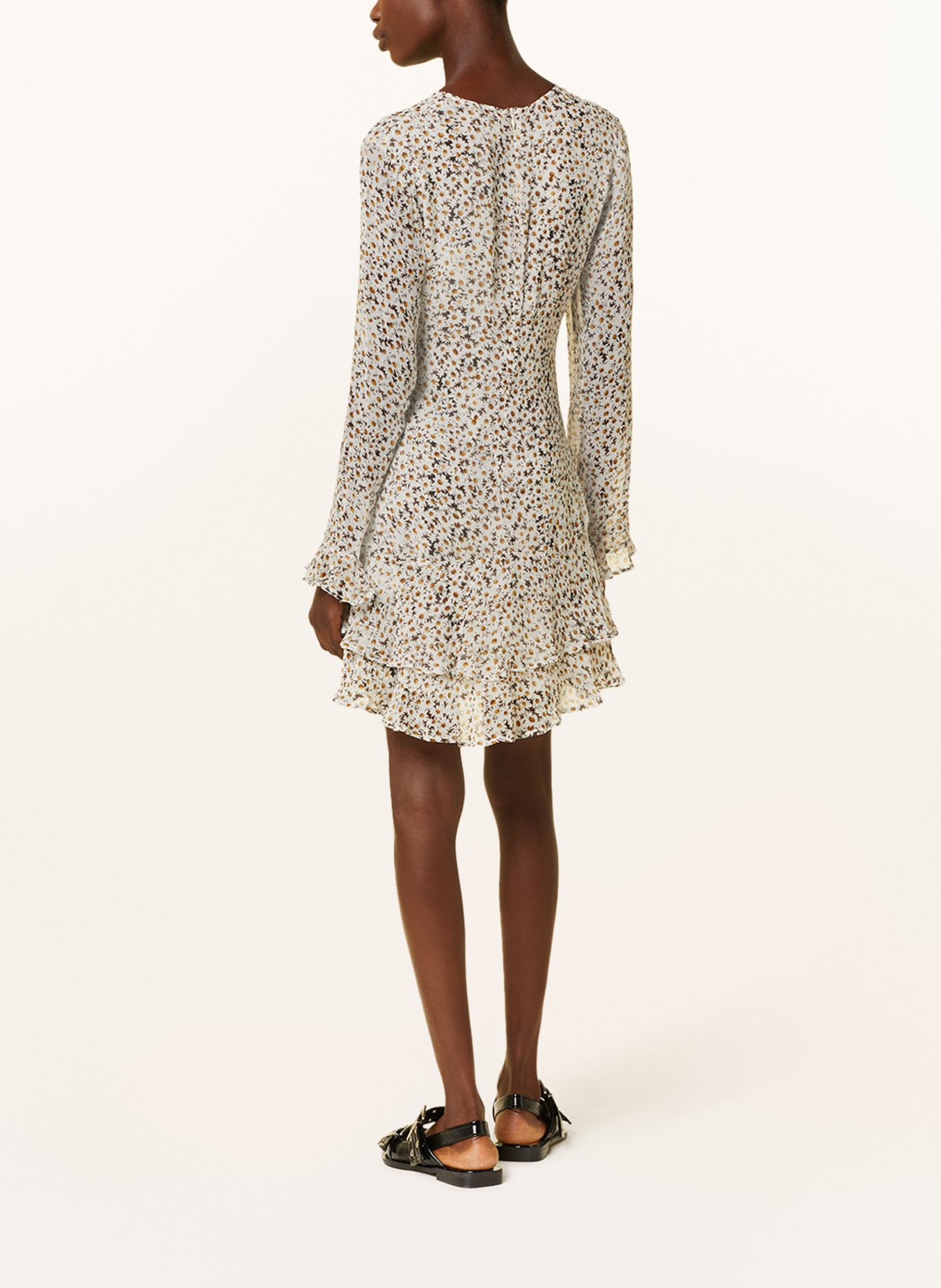 GANNI Dress in white dark brown dark yellow