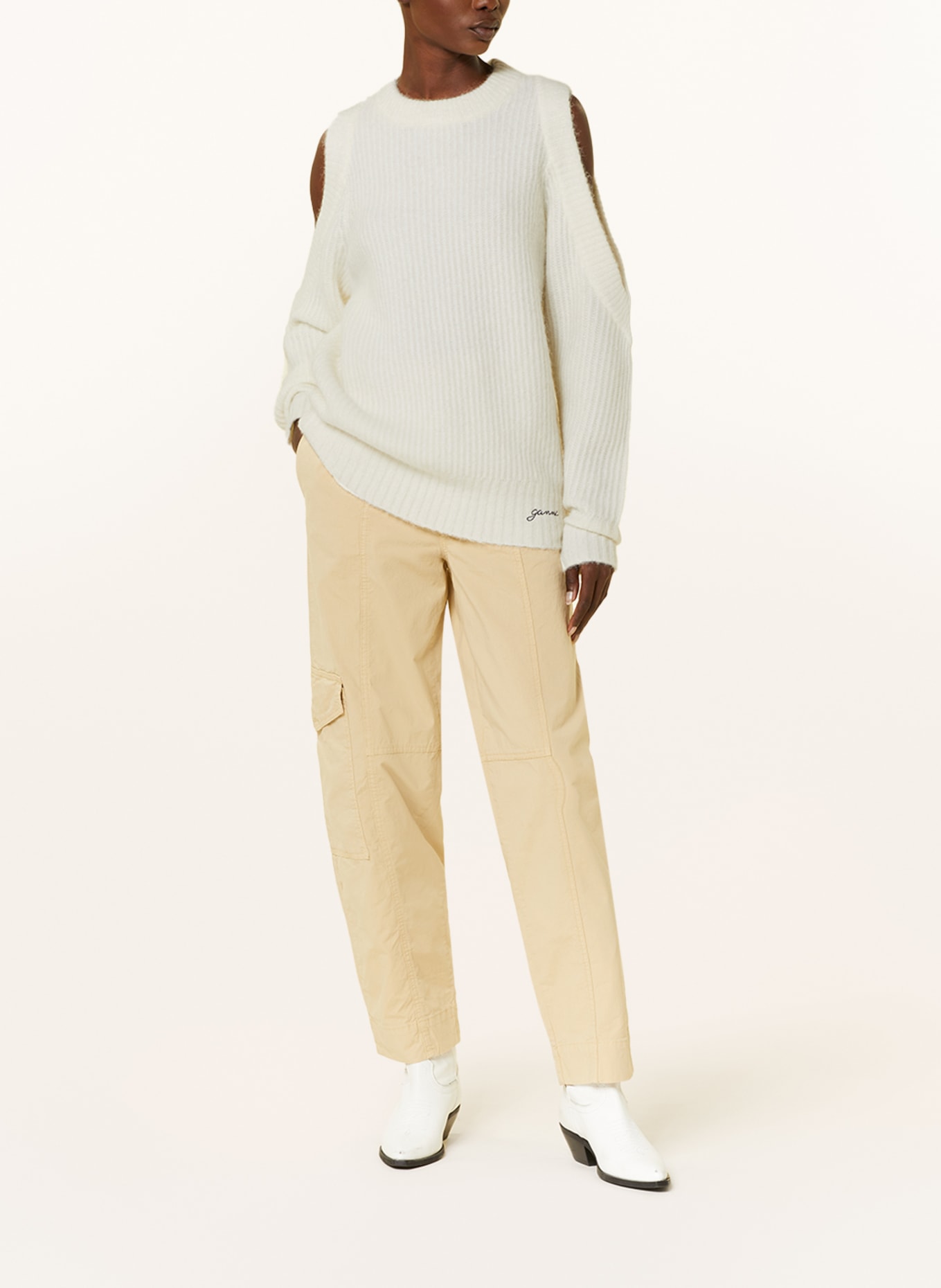 GANNI Pullover mit Cut-outs, Farbe: CREME (Bild 2)