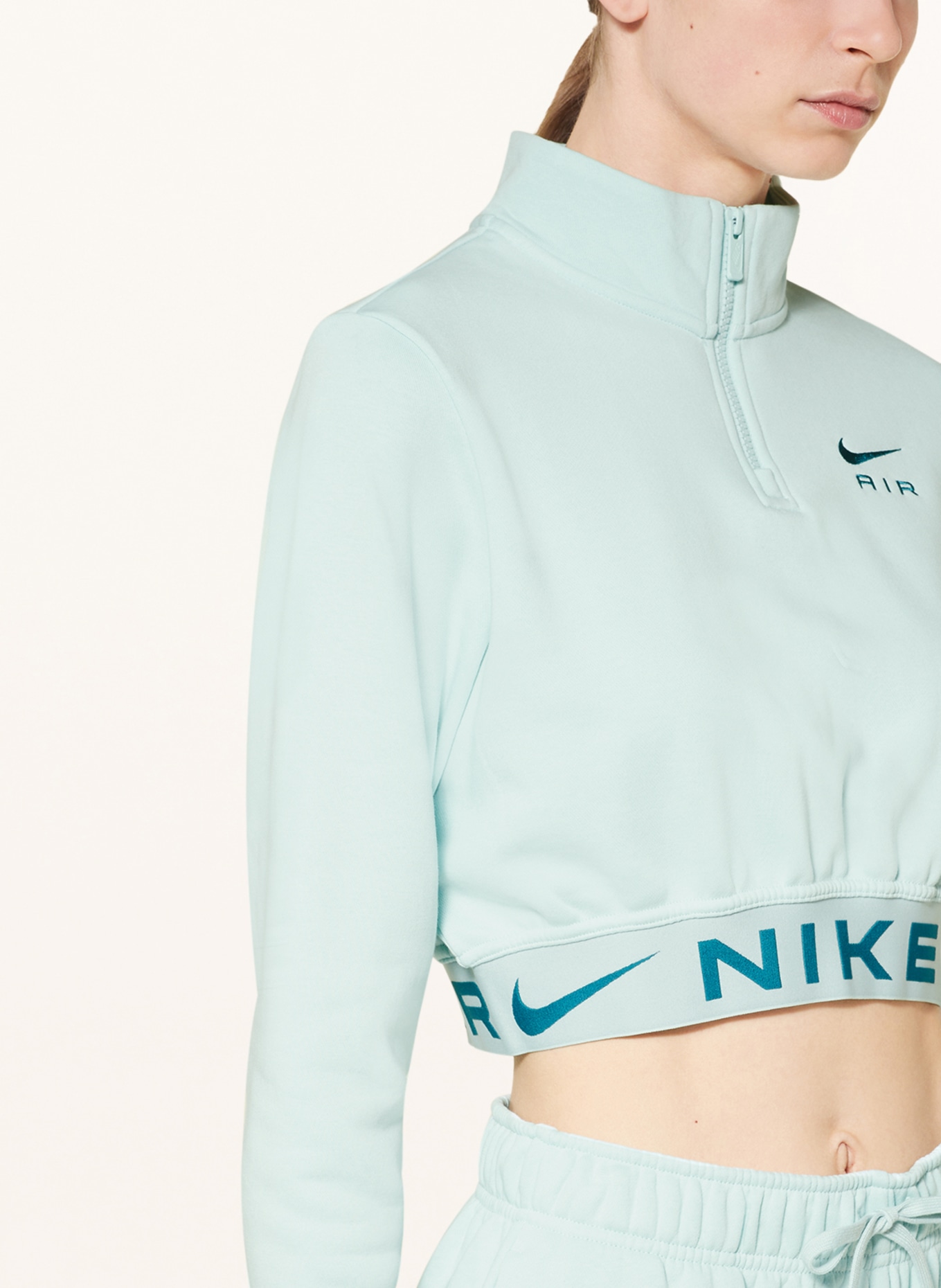 Nike Cropped half-zip sweater EXERCISE AIR made of sweatshirt fabric, Color: MINT (Image 4)
