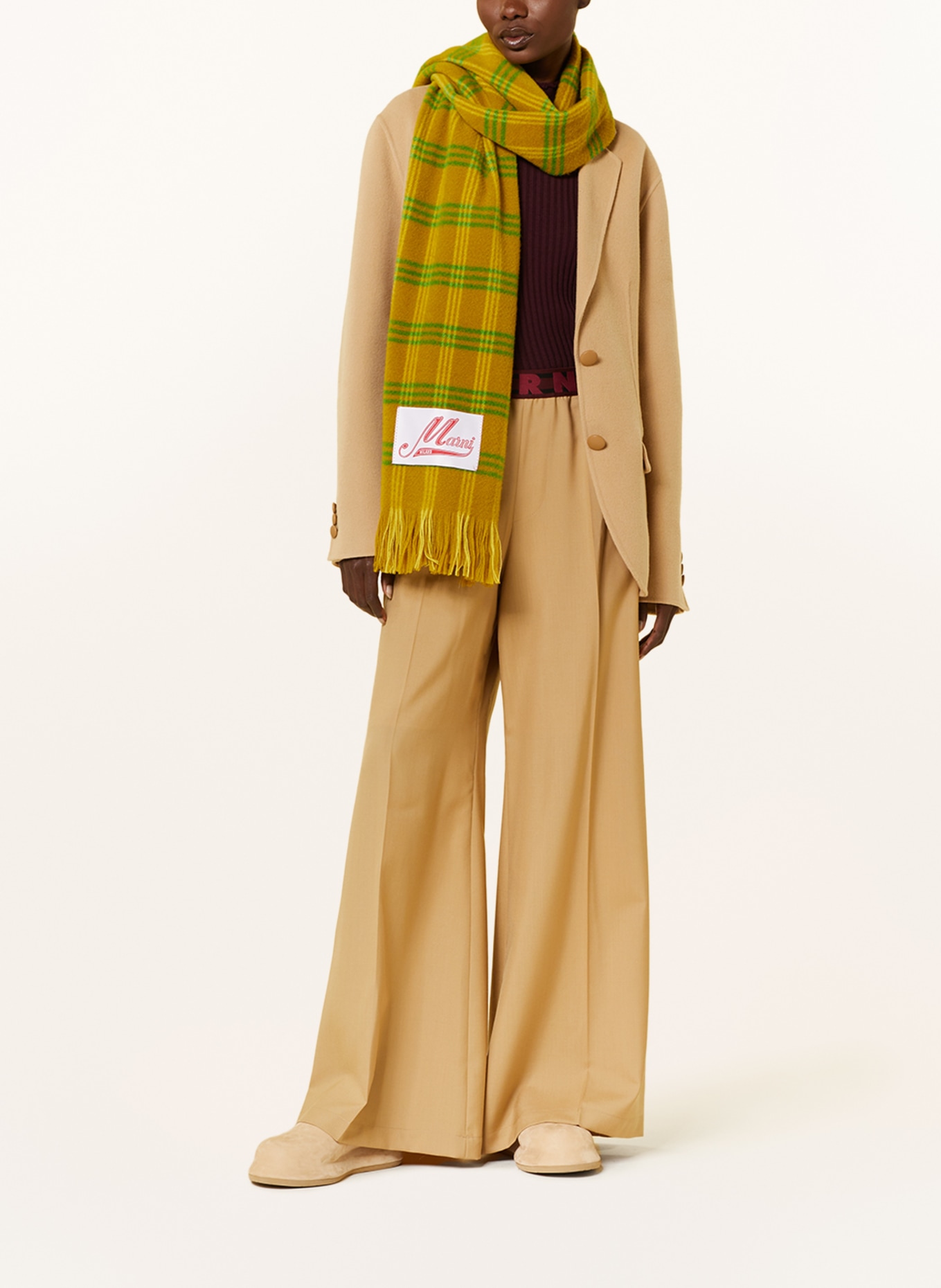 MARNI Wide leg trousers, Color: CAMEL/ DARK RED (Image 2)