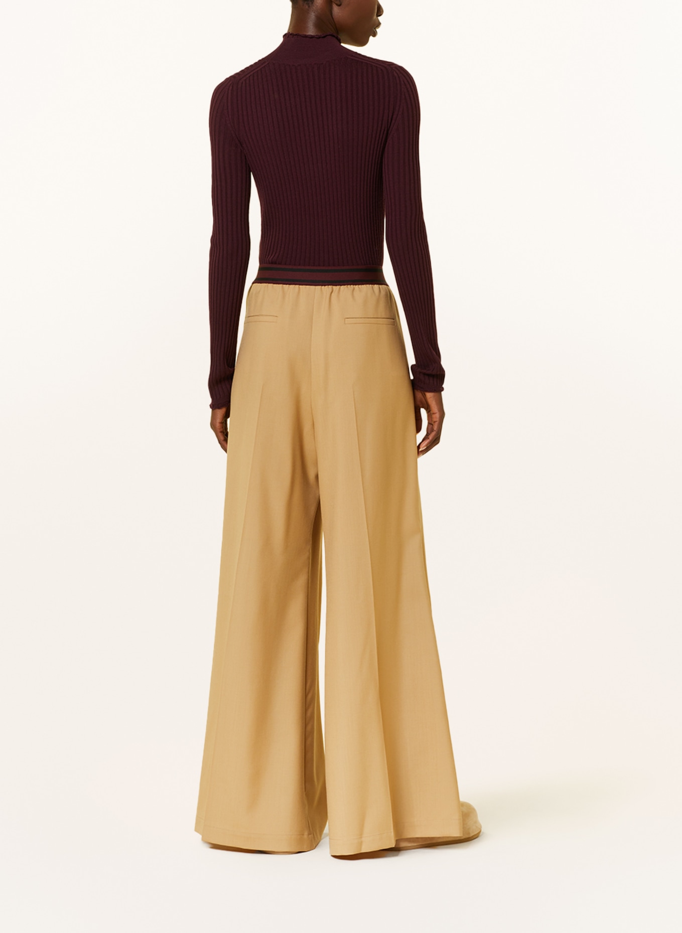 MARNI Wide leg trousers, Color: CAMEL/ DARK RED (Image 3)