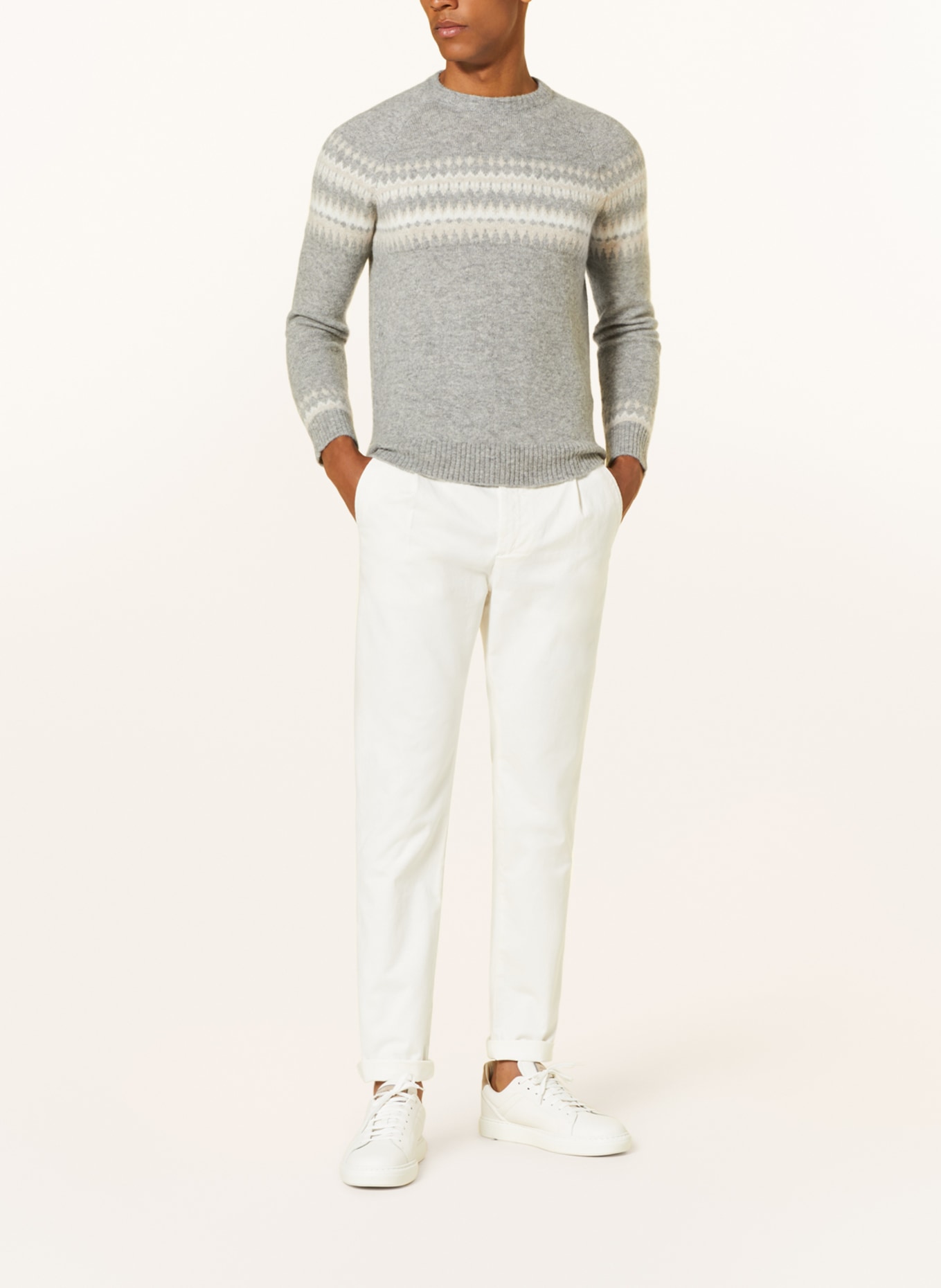 eleventy Sweter z dodatkiem kaszmiru i jedwabiu, Kolor: SZARY/ BIAŁY/ BEŻOWY (Obrazek 2)