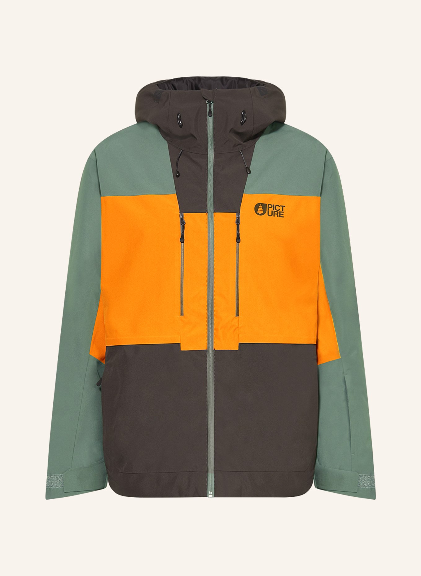 PICTURE Skijacke OBJECT in oliv/ dunkelgrau orange