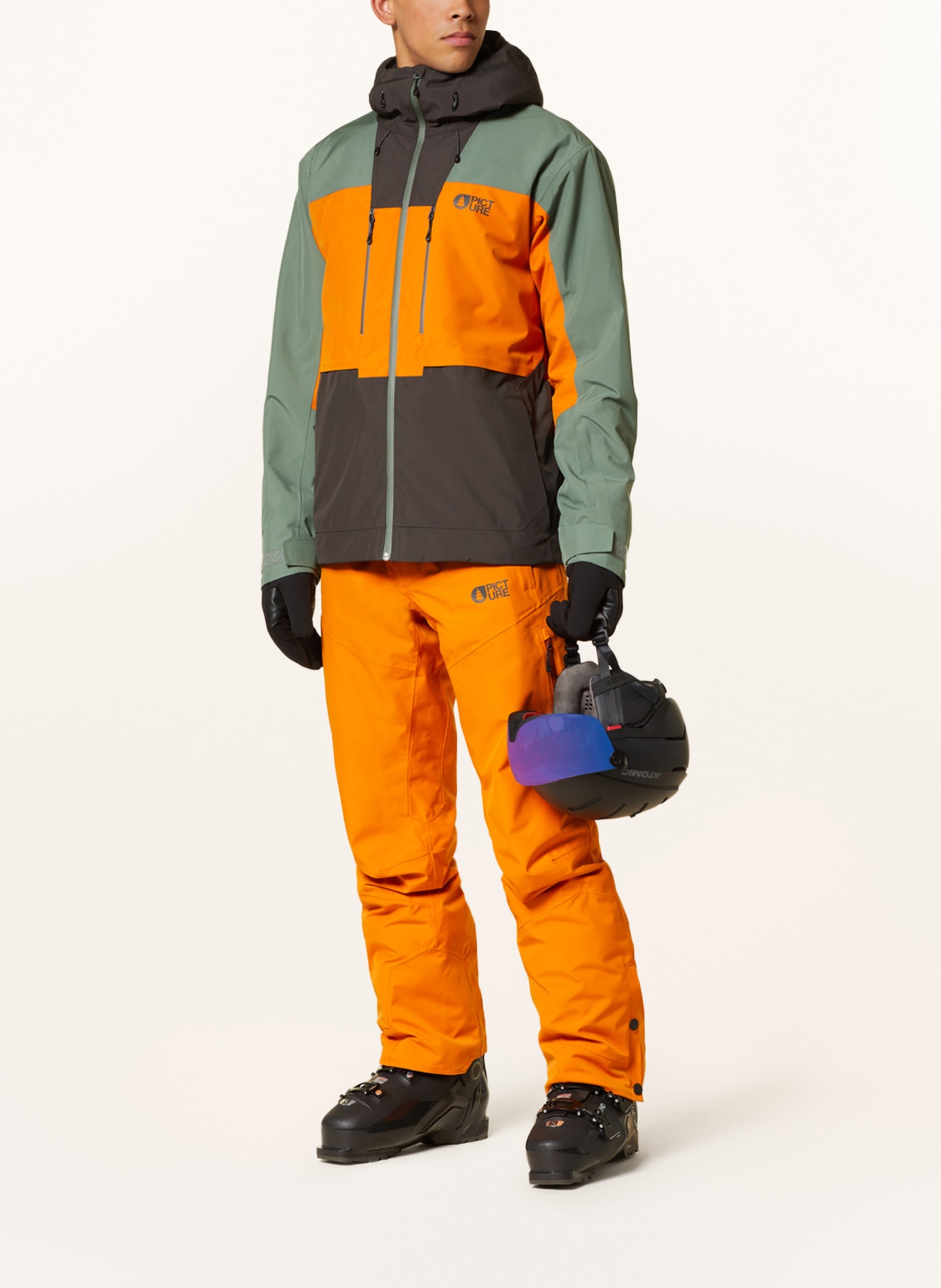 PICTURE Skijacke OBJECT in oliv/ dunkelgrau orange