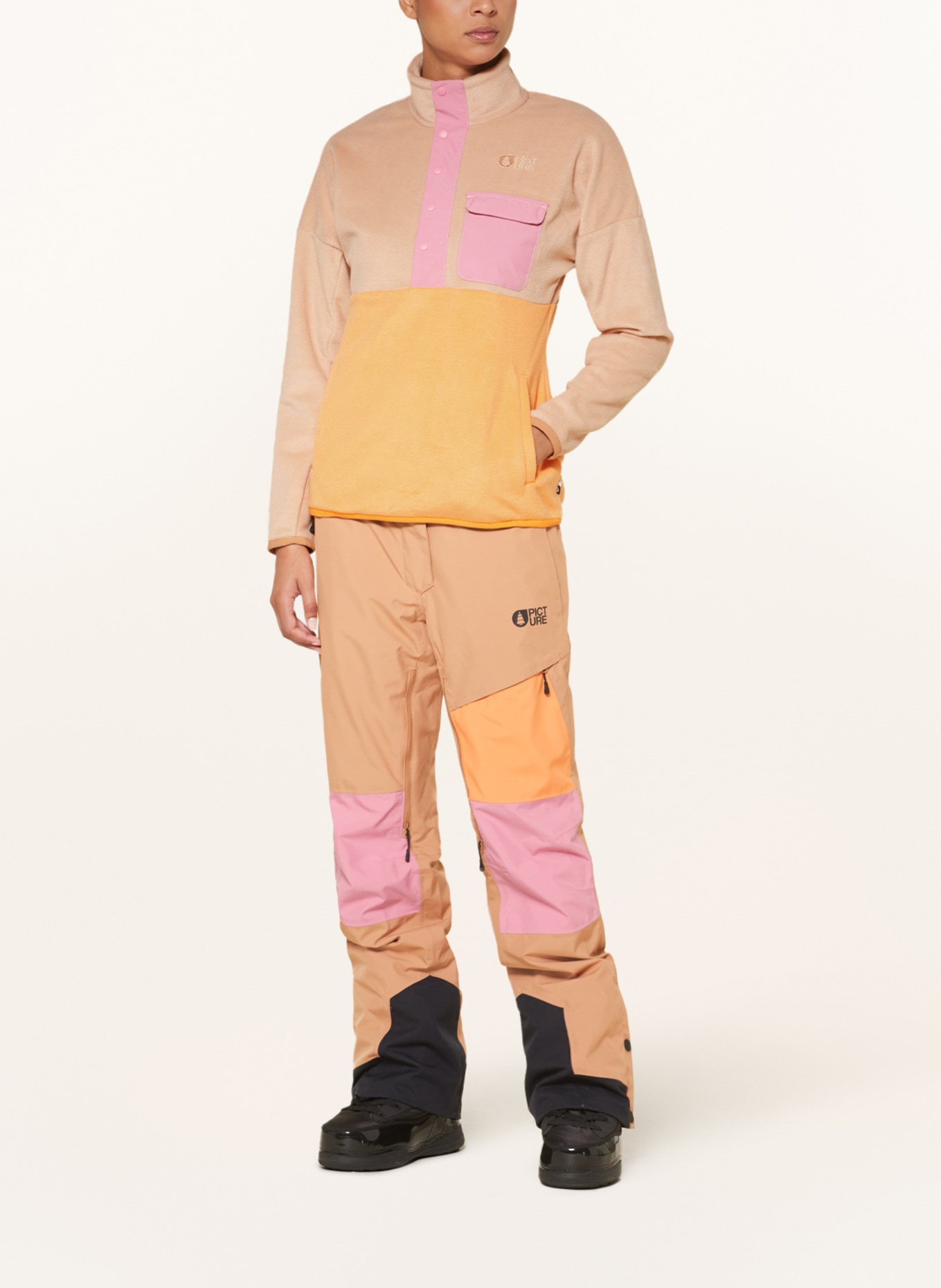 PICTURE Fleece half-zip sweater ARCA, Color: BEIGE/ ORANGE/ PINK (Image 2)