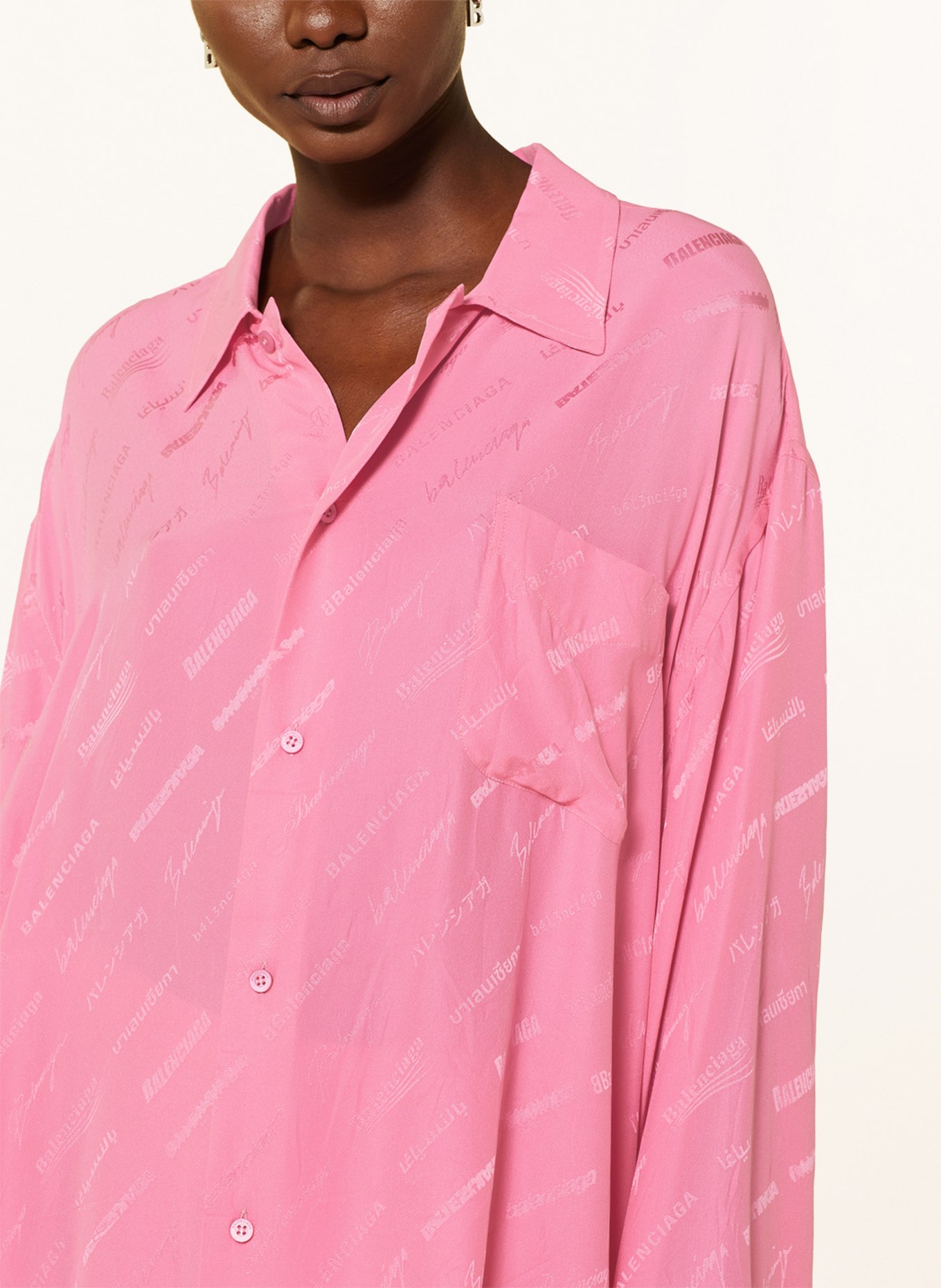 BALENCIAGA Koszula oversize z jedwabiu, Kolor: MOCNORÓŻOWY (Obrazek 4)