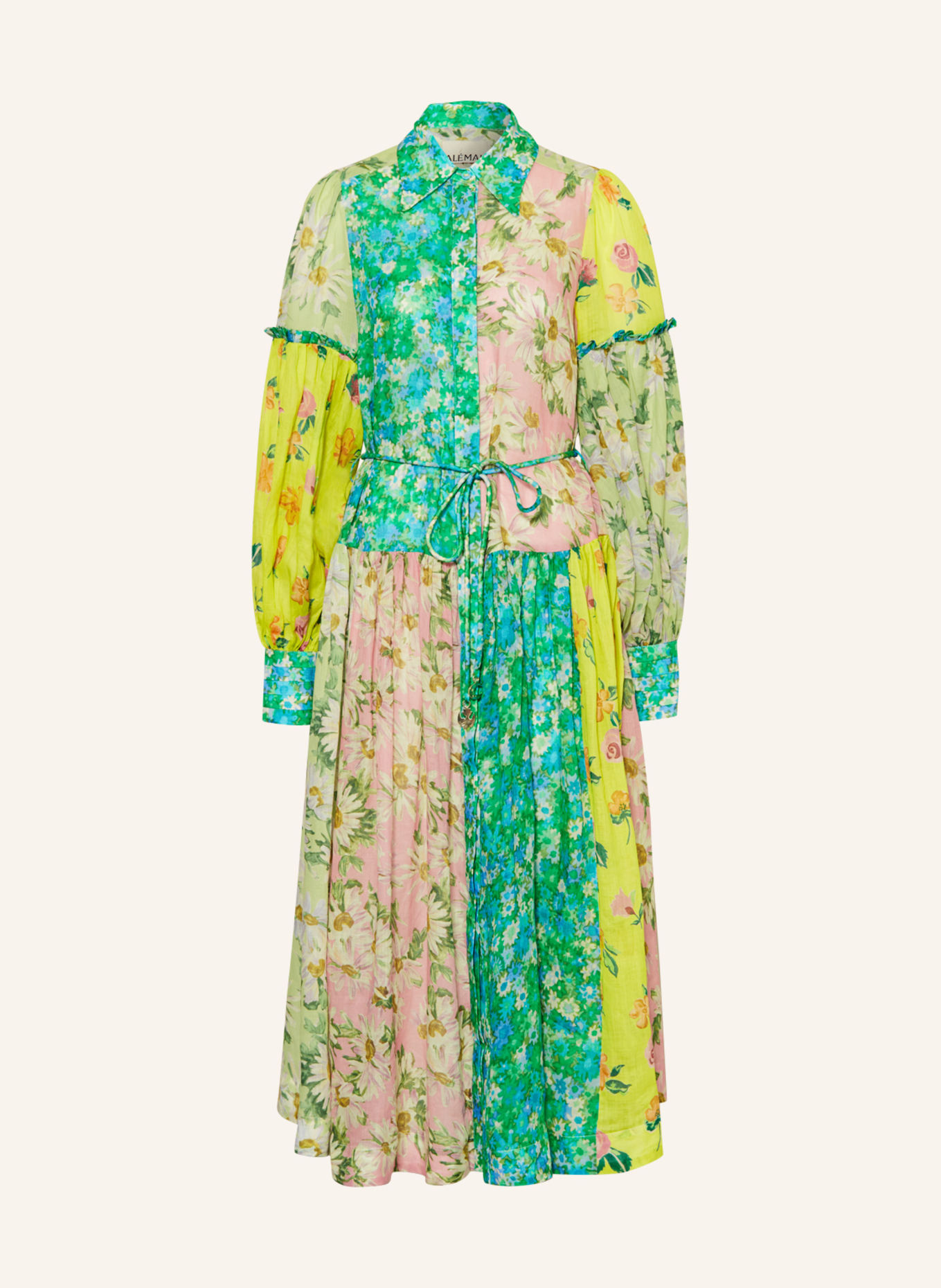 ALÉMAIS Shirt dress with ruffles, Color: PINK/ GREEN/ BLUE (Image 1)
