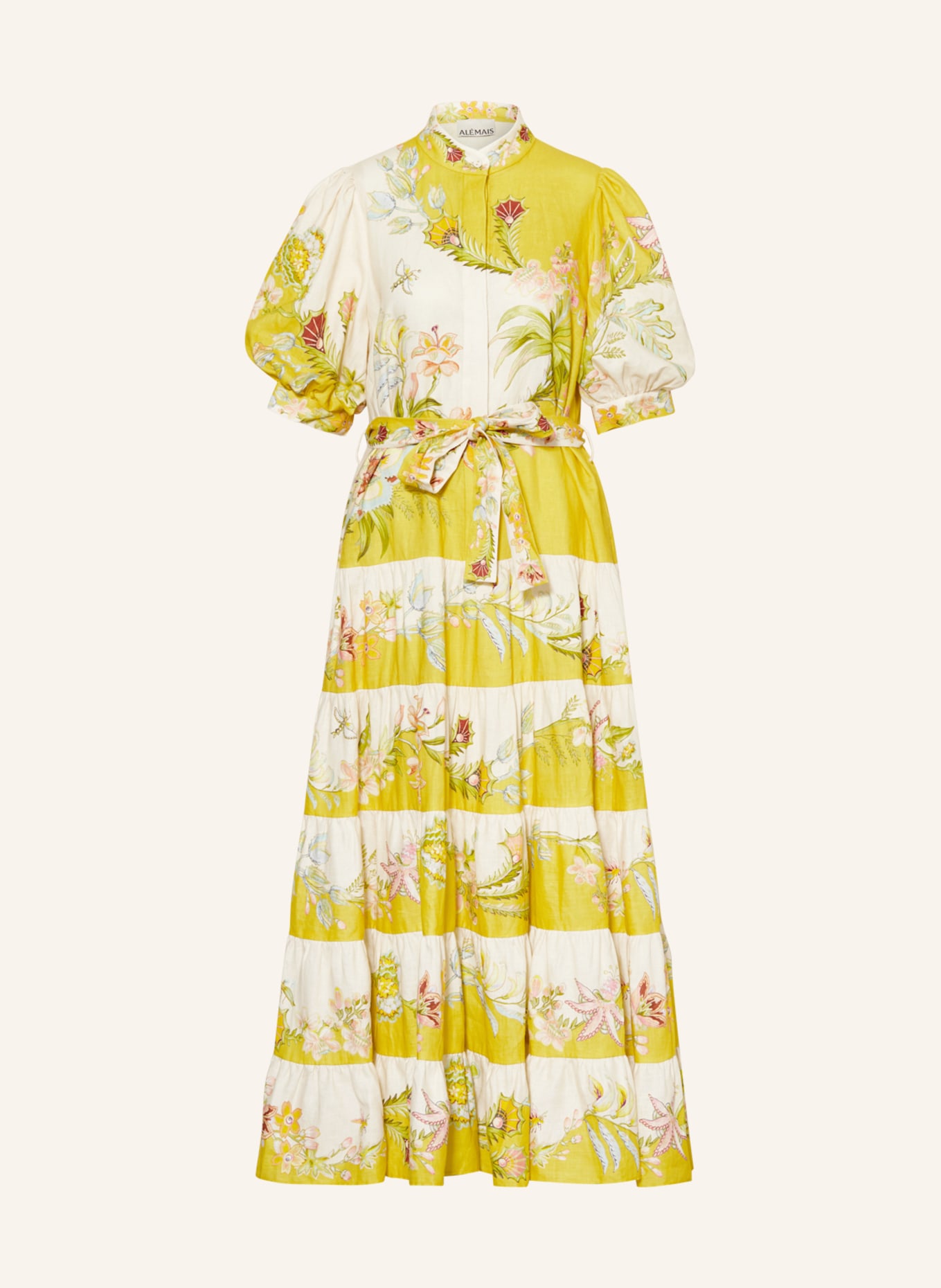 ALÉMAIS Linen dress, Color: YELLOW/ LIGHT GREEN/ PINK (Image 1)
