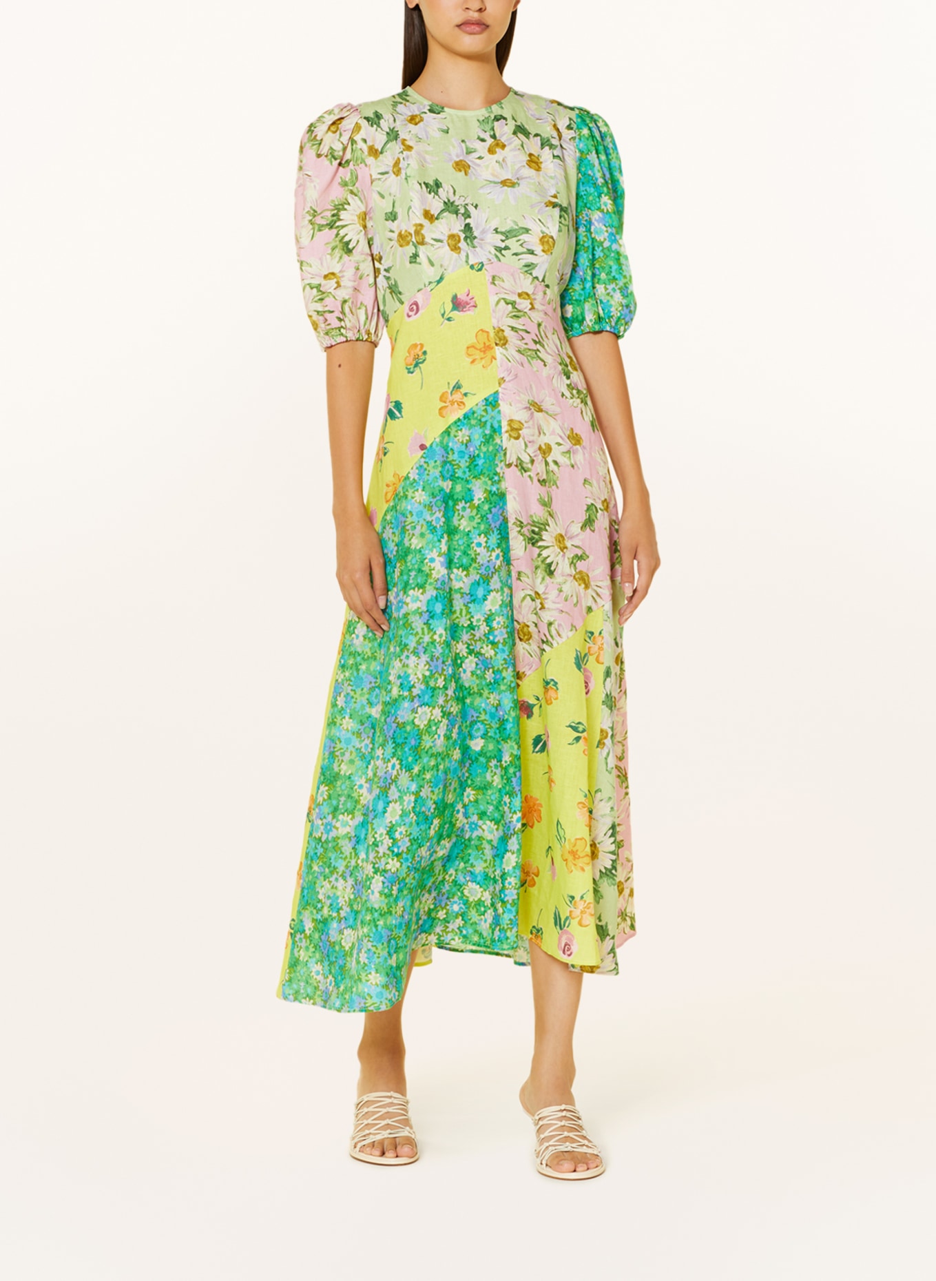 ALÉMAIS Linen dress, Color: GREEN/ YELLOW/ PINK (Image 2)