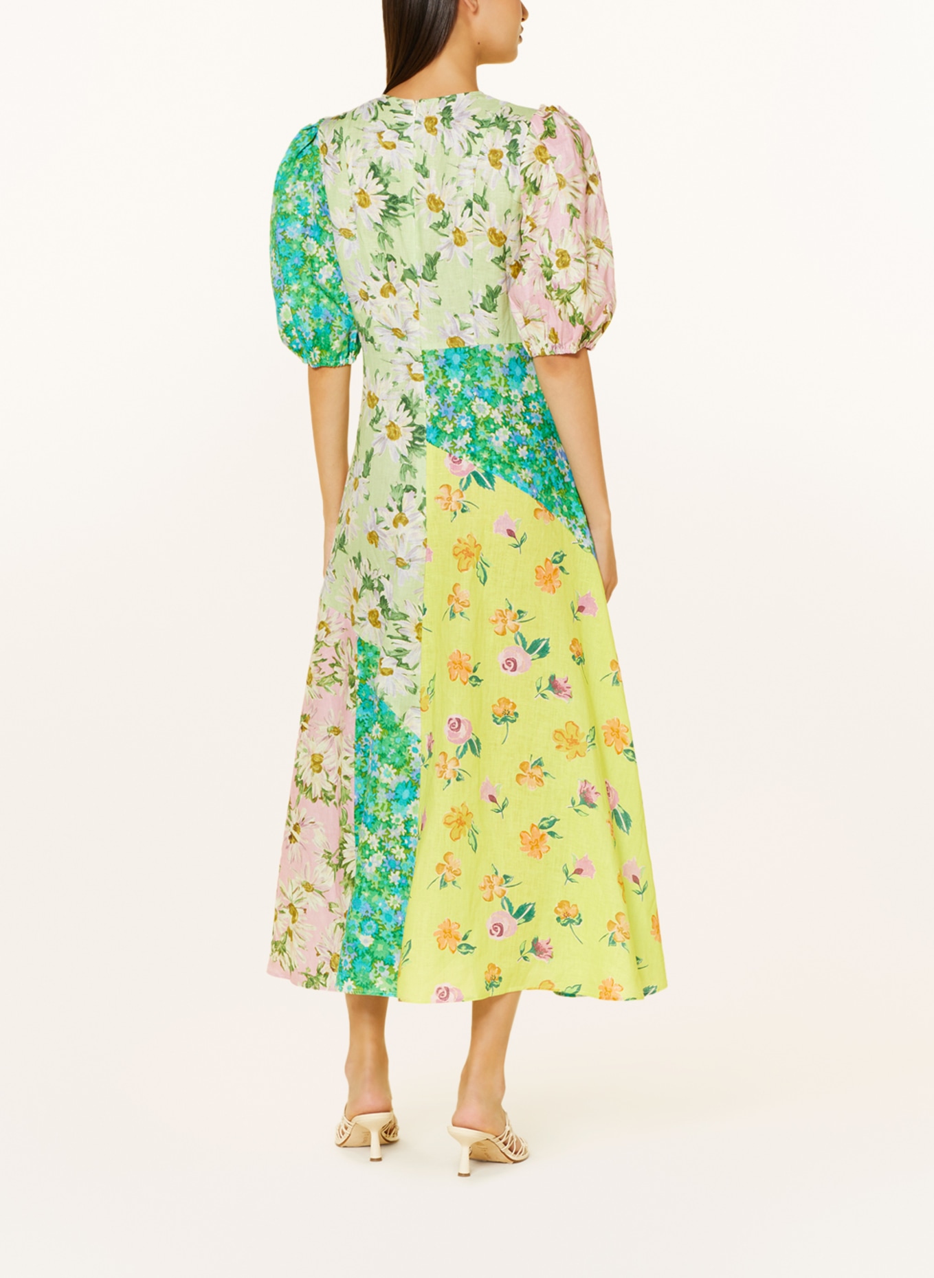 ALÉMAIS Linen dress, Color: GREEN/ YELLOW/ PINK (Image 3)