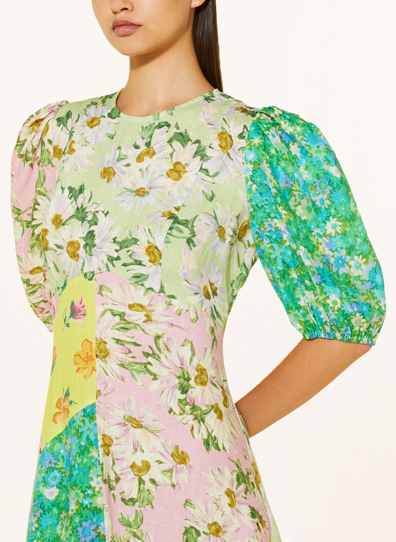 ALÉMAIS Linen dress, Color: GREEN/ YELLOW/ PINK (Image 4)