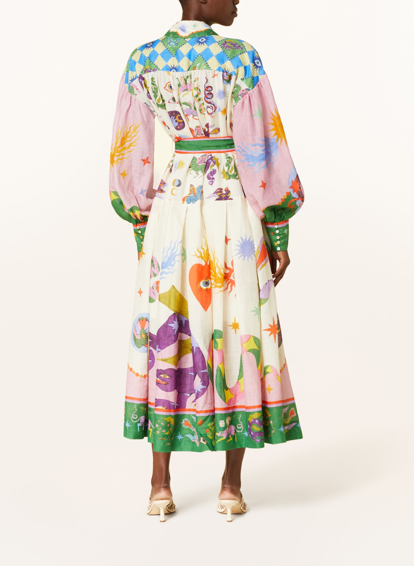 ALÉMAIS Sukienka koszulowa z lnu, Kolor: RÓŻOWY/ ZIELONY/ LILA (Obrazek 3)