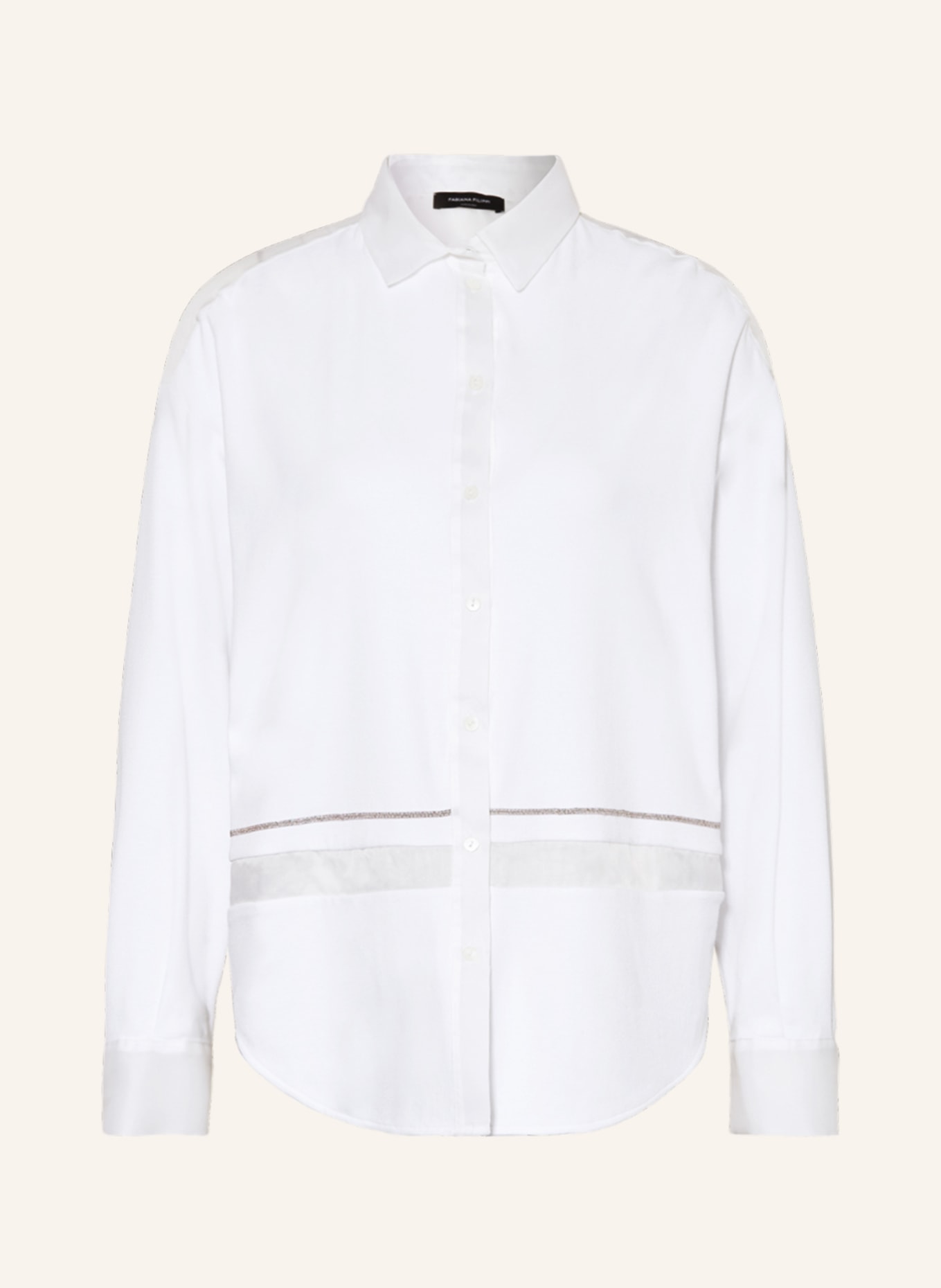FABIANA FILIPPI Shirt blouse in mixed materials with decorative gems, Color: WHITE (Image 1)