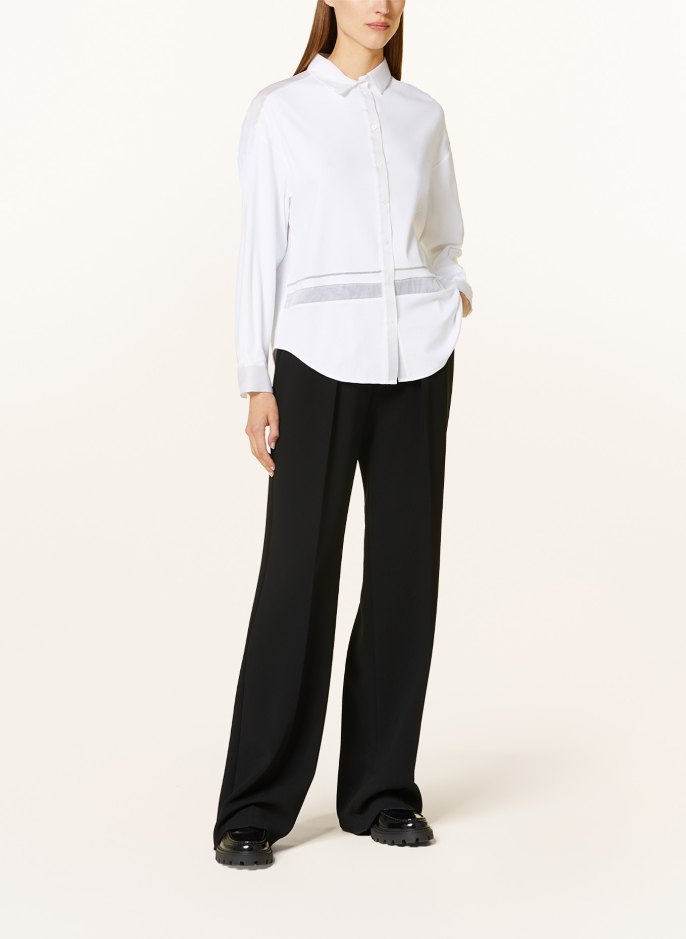 FABIANA FILIPPI Shirt blouse in mixed materials with decorative gems, Color: WHITE (Image 2)