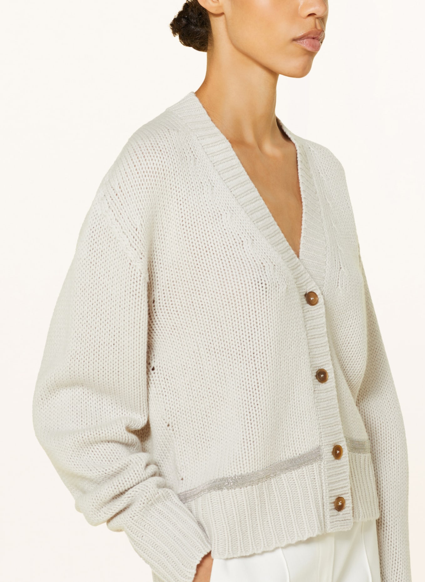 FABIANA FILIPPI Pletený kabátek s ozdobnými perličkami, Barva: SVĚTLE ŠEDÁ (Obrázek 4)