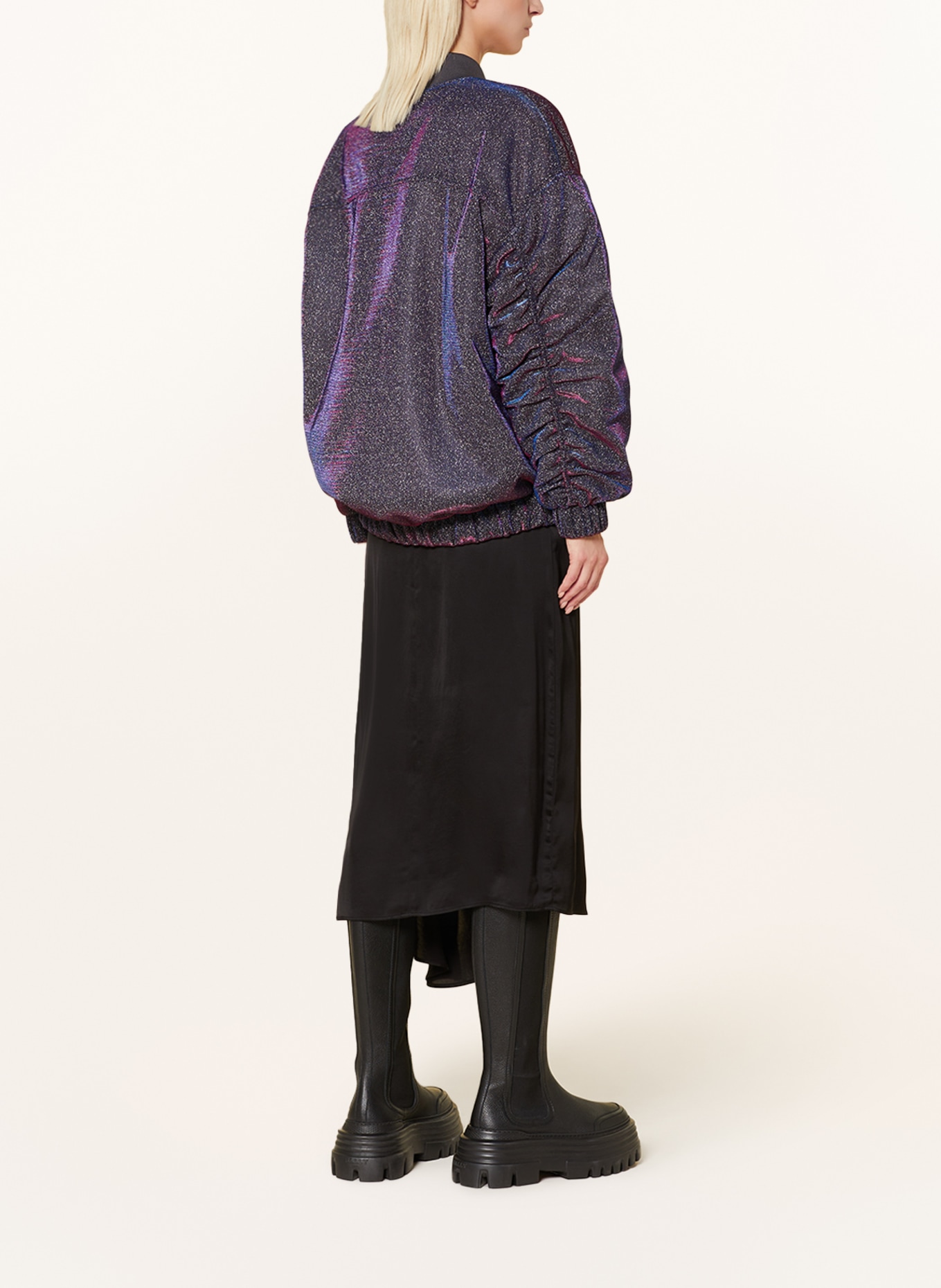 yippie hippie Oversized-Blouson mit Glitzergarn, Farbe: DUNKELBLAU/ PINK/ SILBER (Bild 3)