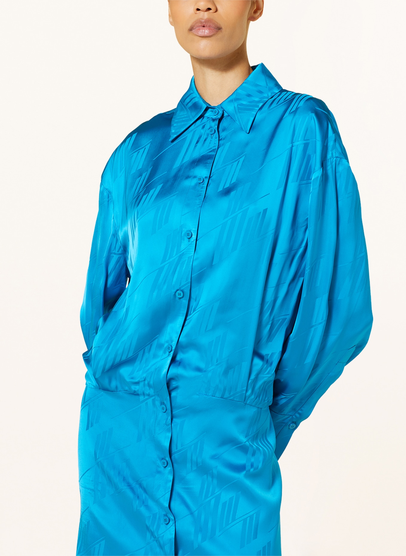 THE ATTICO Shirt dress SILVYE made of satin: BLUE