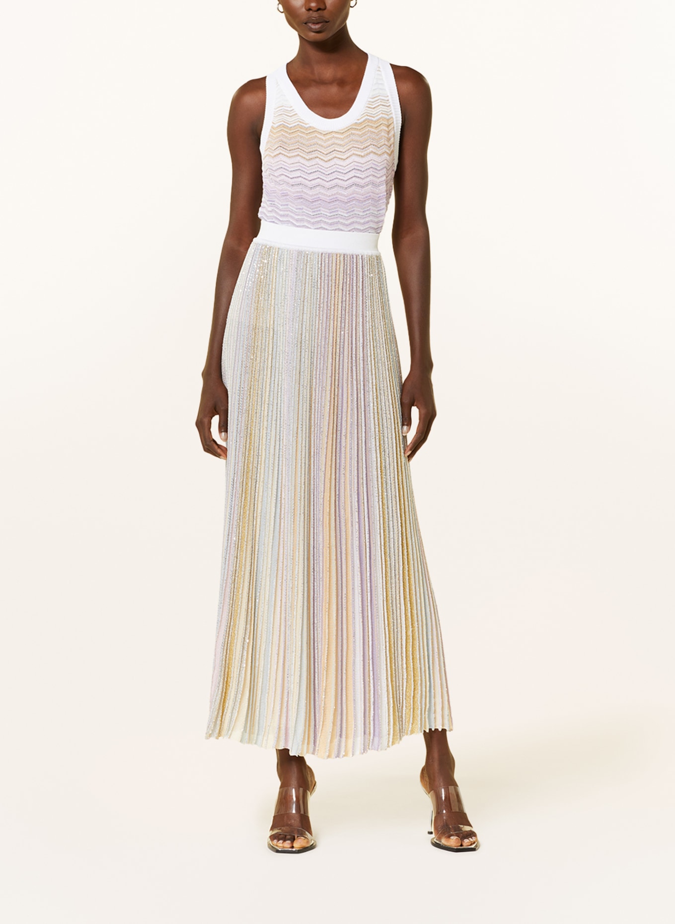 MISSONI Knit skirt with glitter thread and sequins, Color: WHITE/ LIGHT PURPLE/ LIGHT BLUE (Image 2)