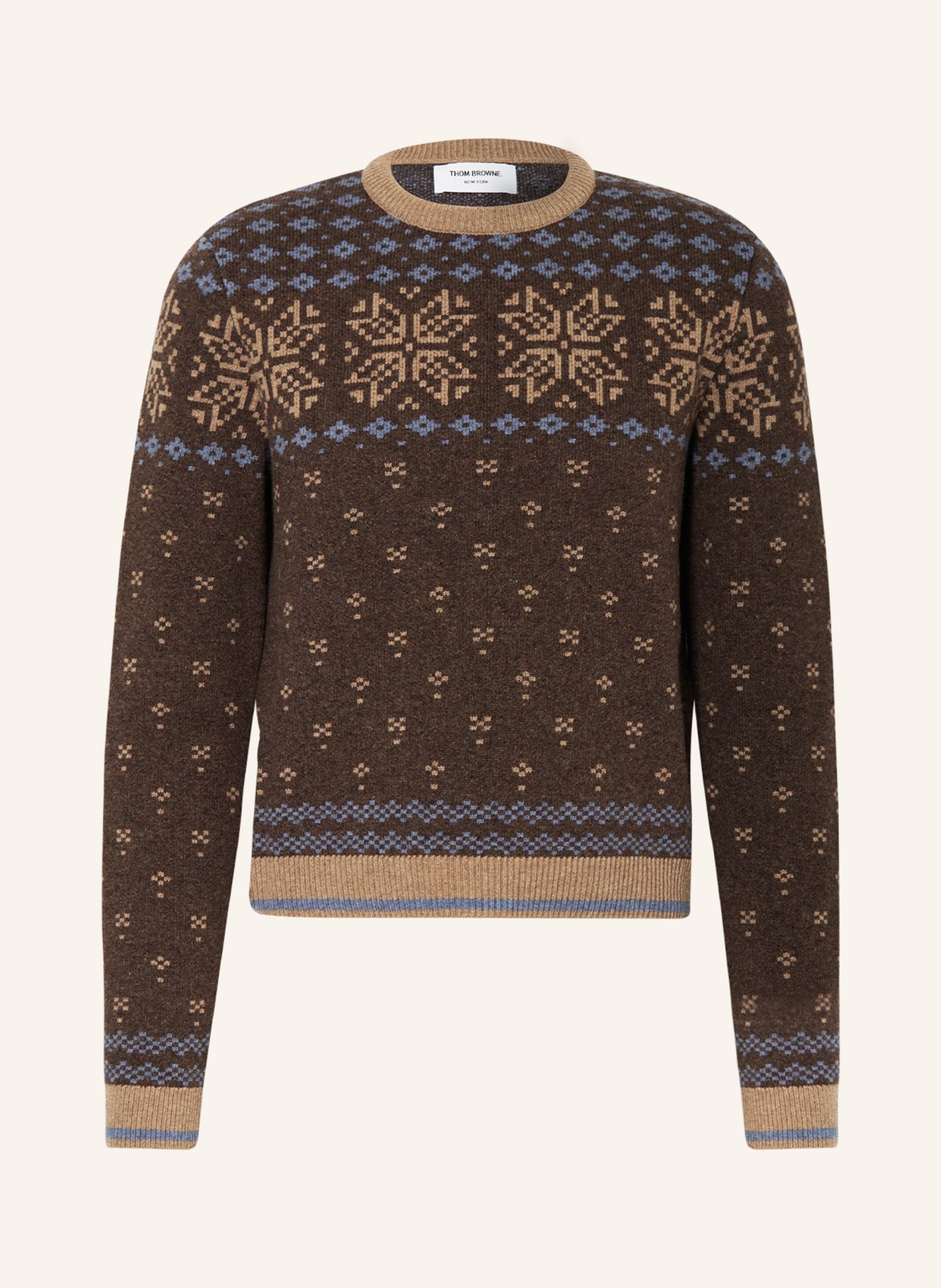 THOM BROWNE. Sweater, Color: DARK BROWN/ BEIGE/ BLUE (Image 1)