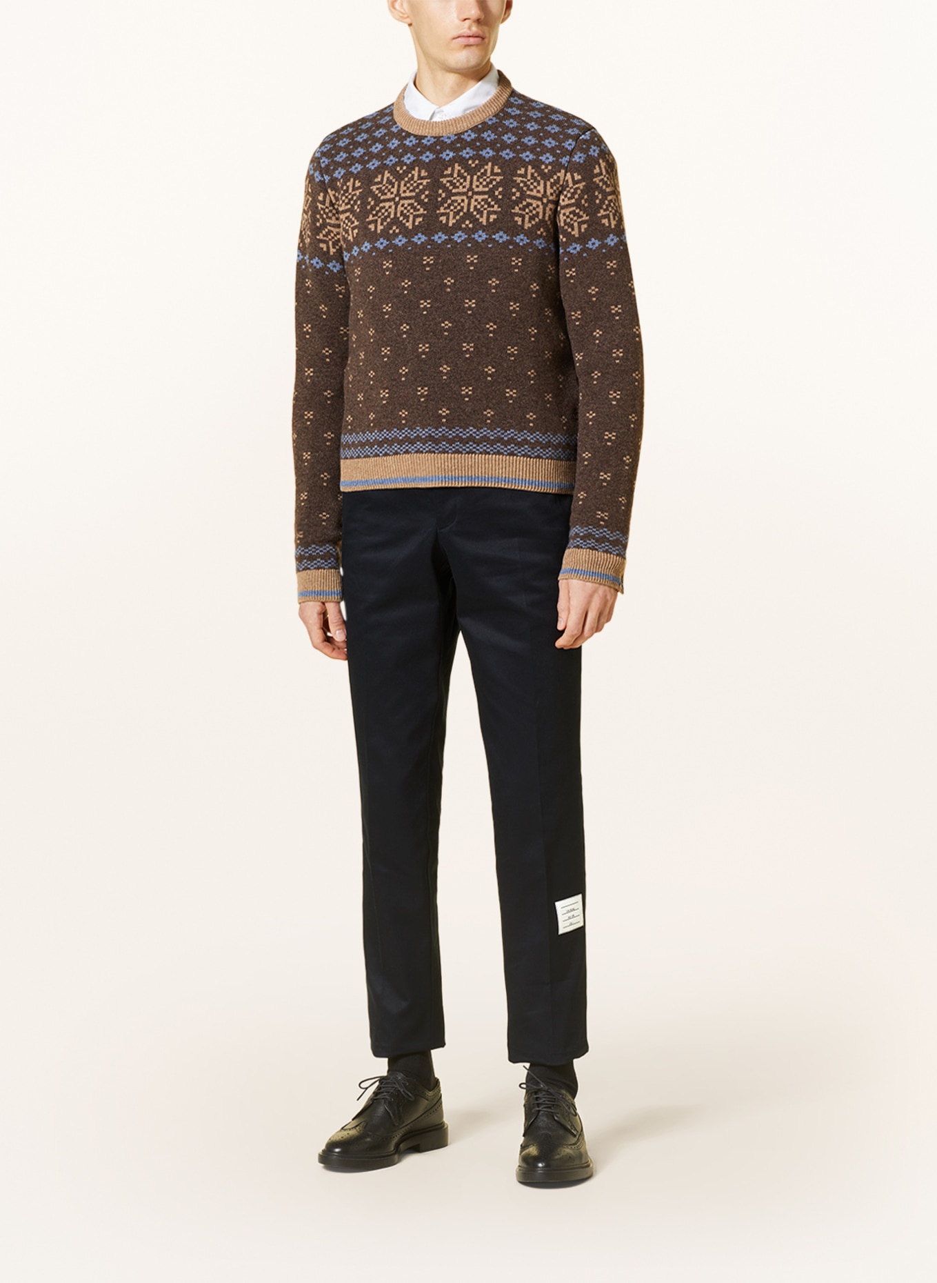 THOM BROWNE. Sweater, Color: DARK BROWN/ BEIGE/ BLUE (Image 2)