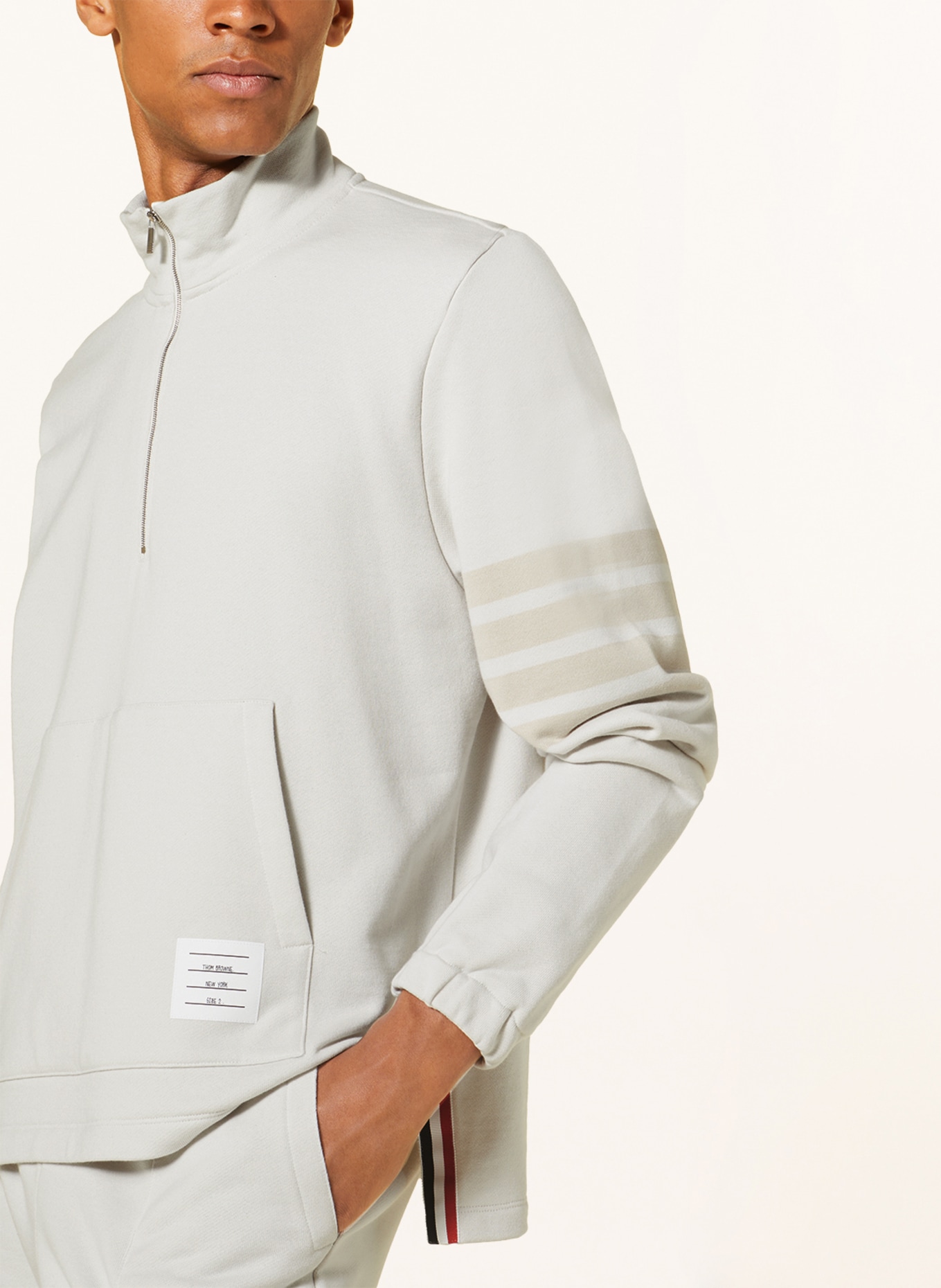 THOM BROWNE. Half-zip sweater in sweatshirt fabric, Color: CREAM (Image 4)
