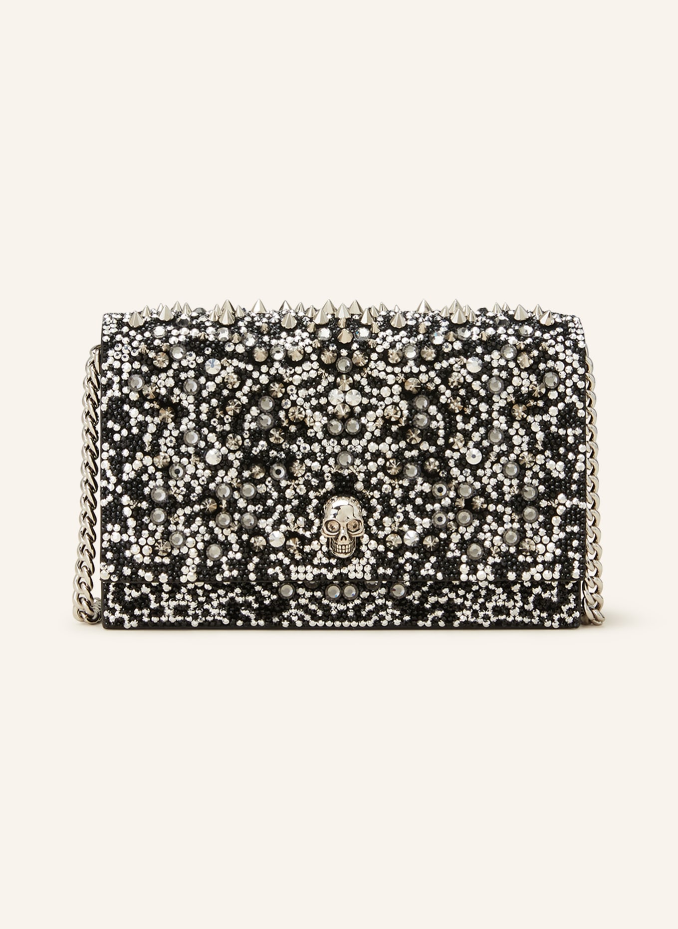 Alexander McQUEEN Crossbody bag THE SKULL SMALL with decorative gems and rivets, Color: BLACK/ SILVER (Image 1)