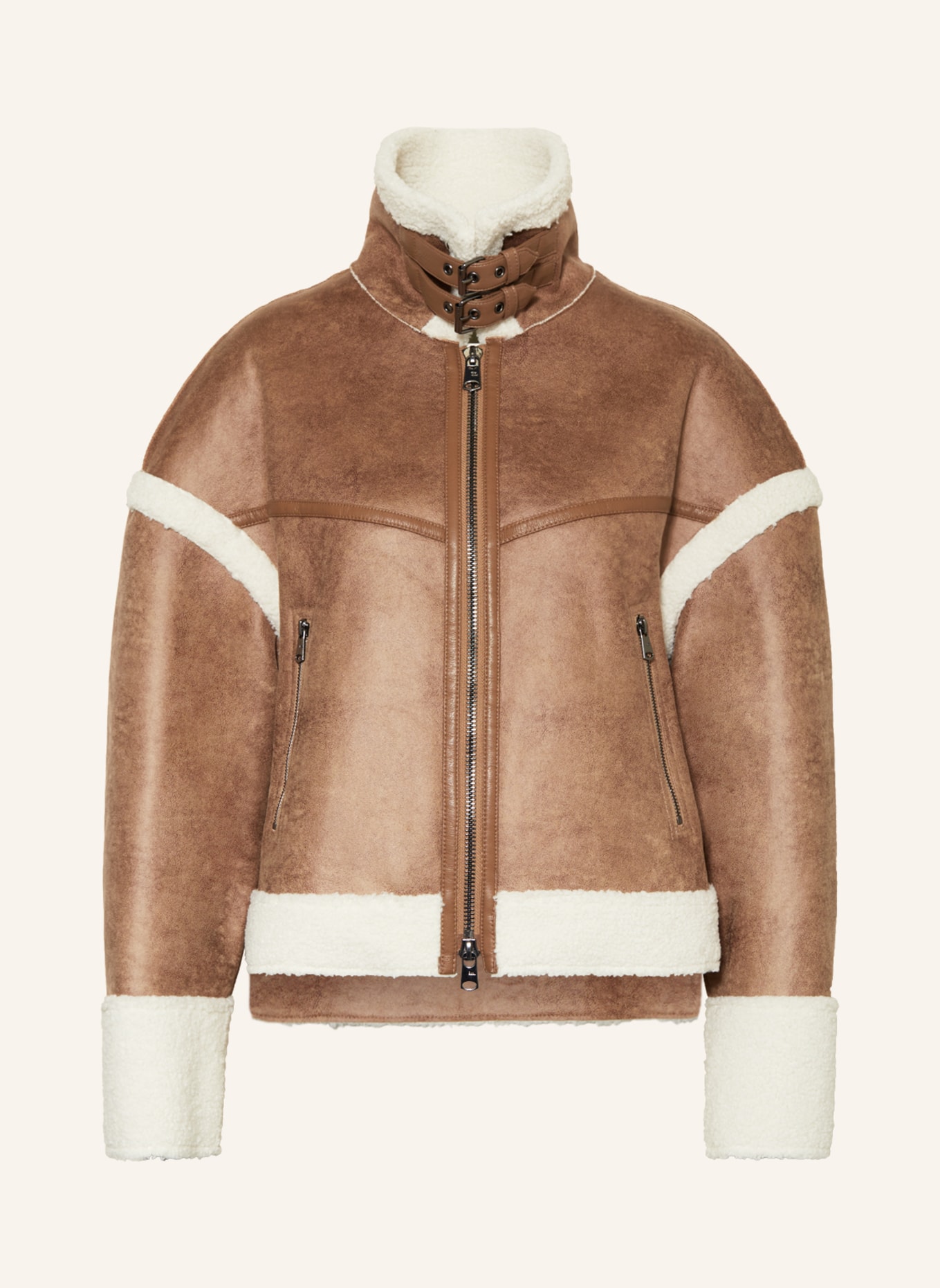 BEAUMONT Biker jacket JANIE with faux fur, Color: BROWN/ ECRU (Image 1)