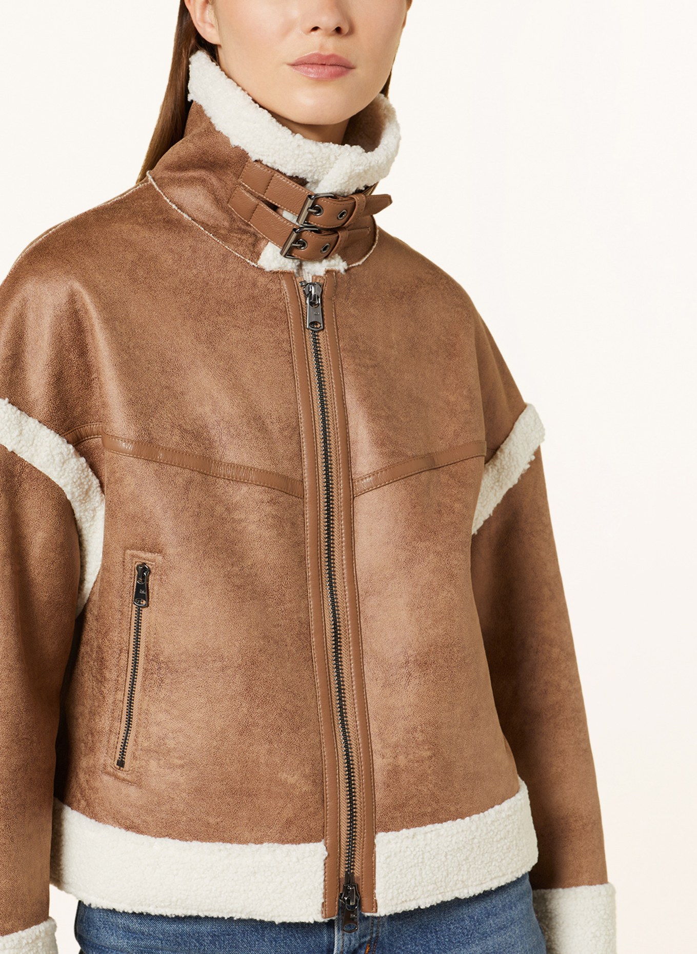 BEAUMONT Biker jacket JANIE with faux fur, Color: BROWN/ ECRU (Image 4)