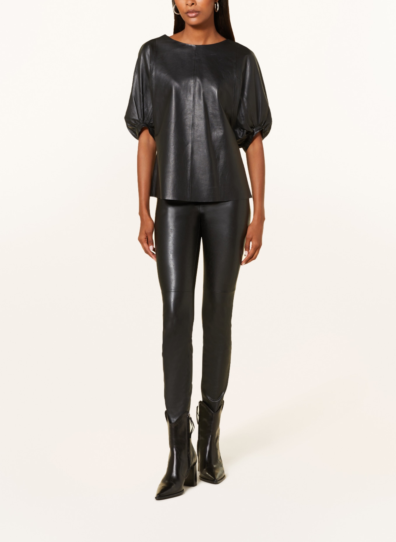 RIANI Shirt blouse made of leather, Color: BLACK (Image 2)
