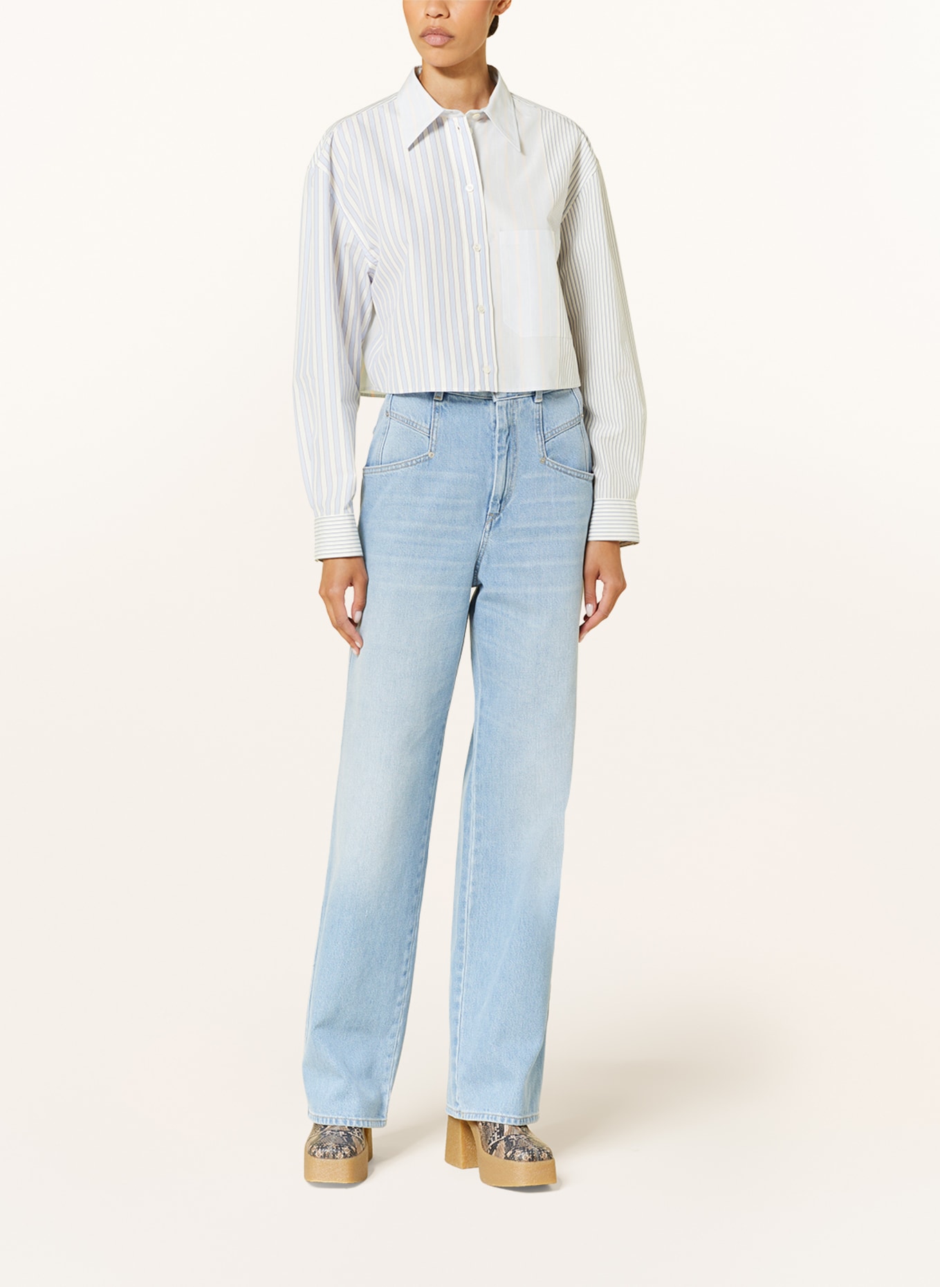 STELLA McCARTNEY Cropped shirt blouse, Color: WHITE/ LIGHT BLUE/ BLACK (Image 2)