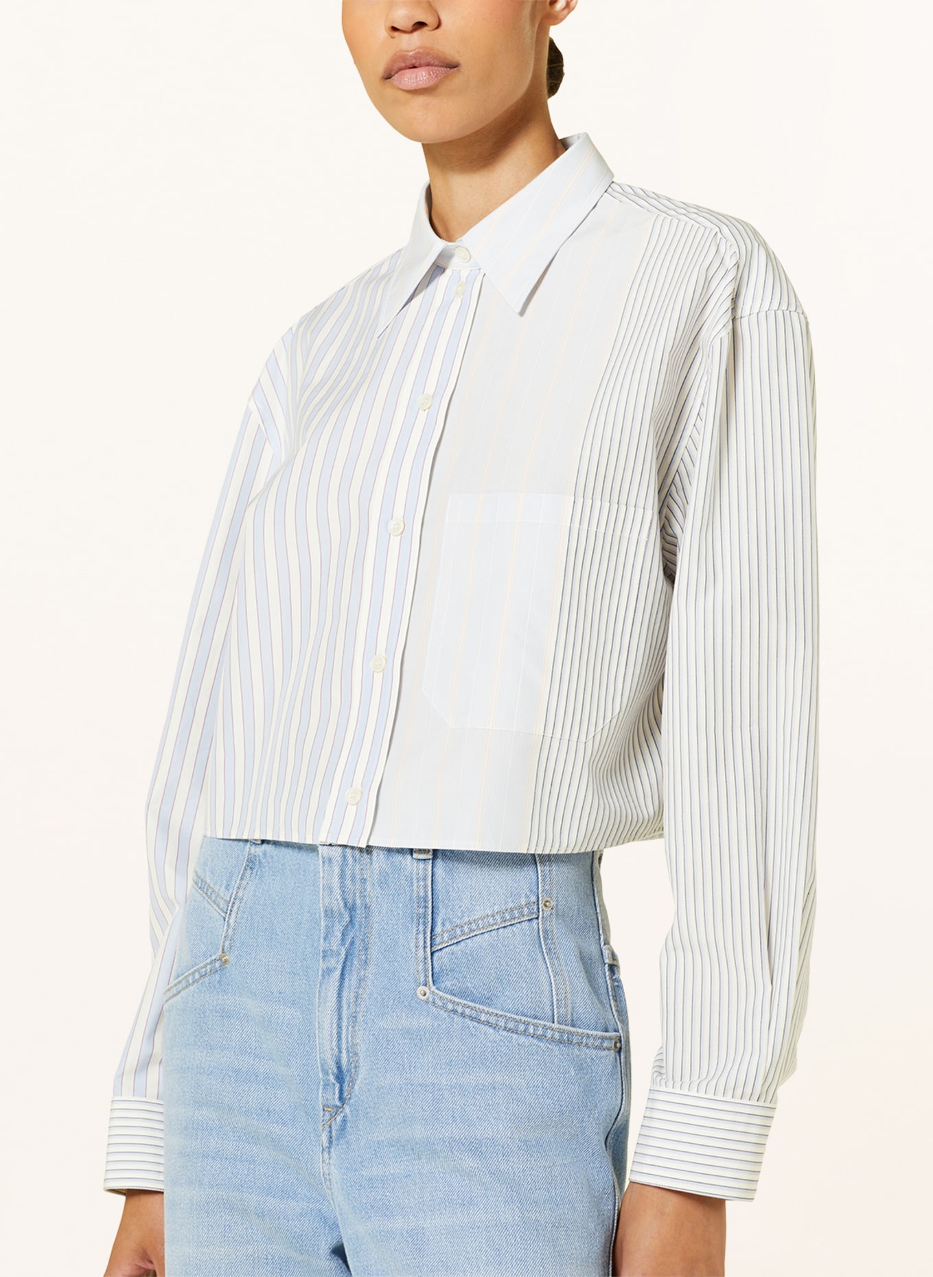STELLA McCARTNEY Cropped shirt blouse, Color: WHITE/ LIGHT BLUE/ BLACK (Image 4)