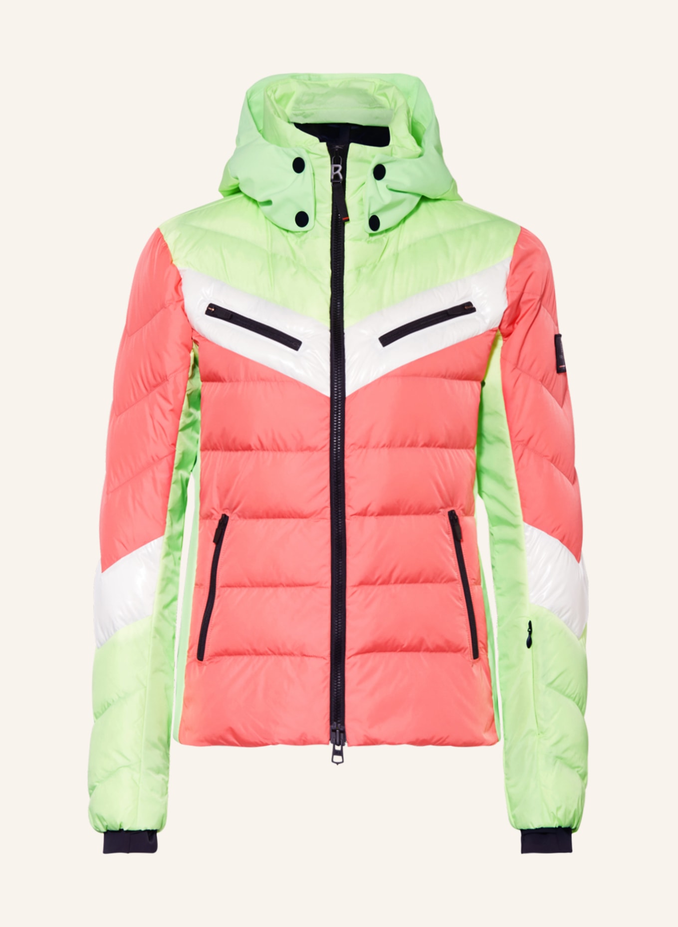 FIRE+ICE Down ski jacket FARINA3-D, Color: LIGHT GREEN/ WHITE/ LIGHT RED (Image 1)
