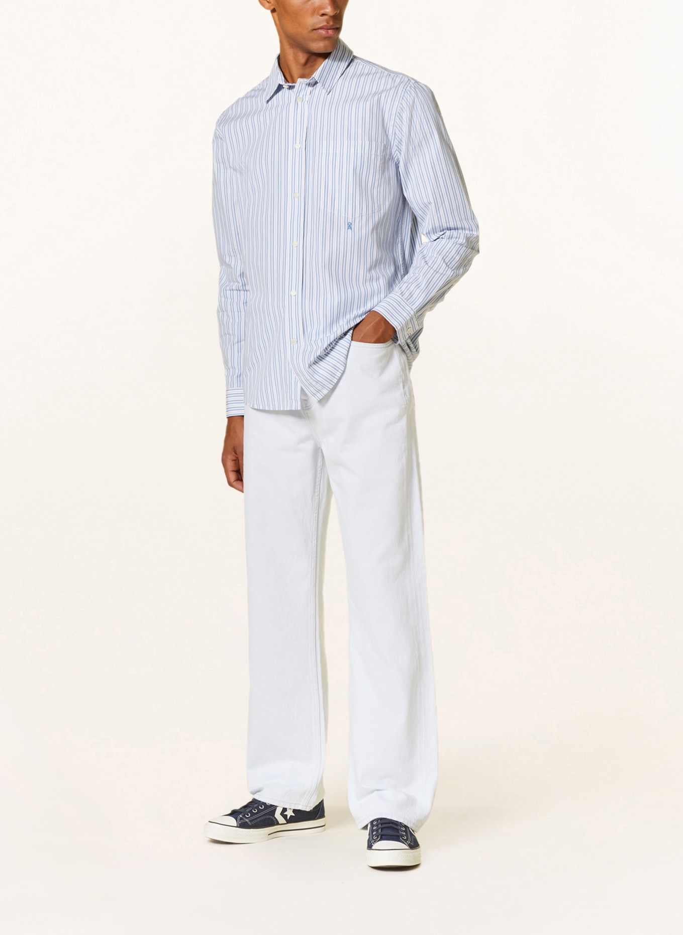 ARMEDANGELS Shirt SAANTIO comfort fit, Color: WHITE/ BLACK/ LIGHT BLUE (Image 2)