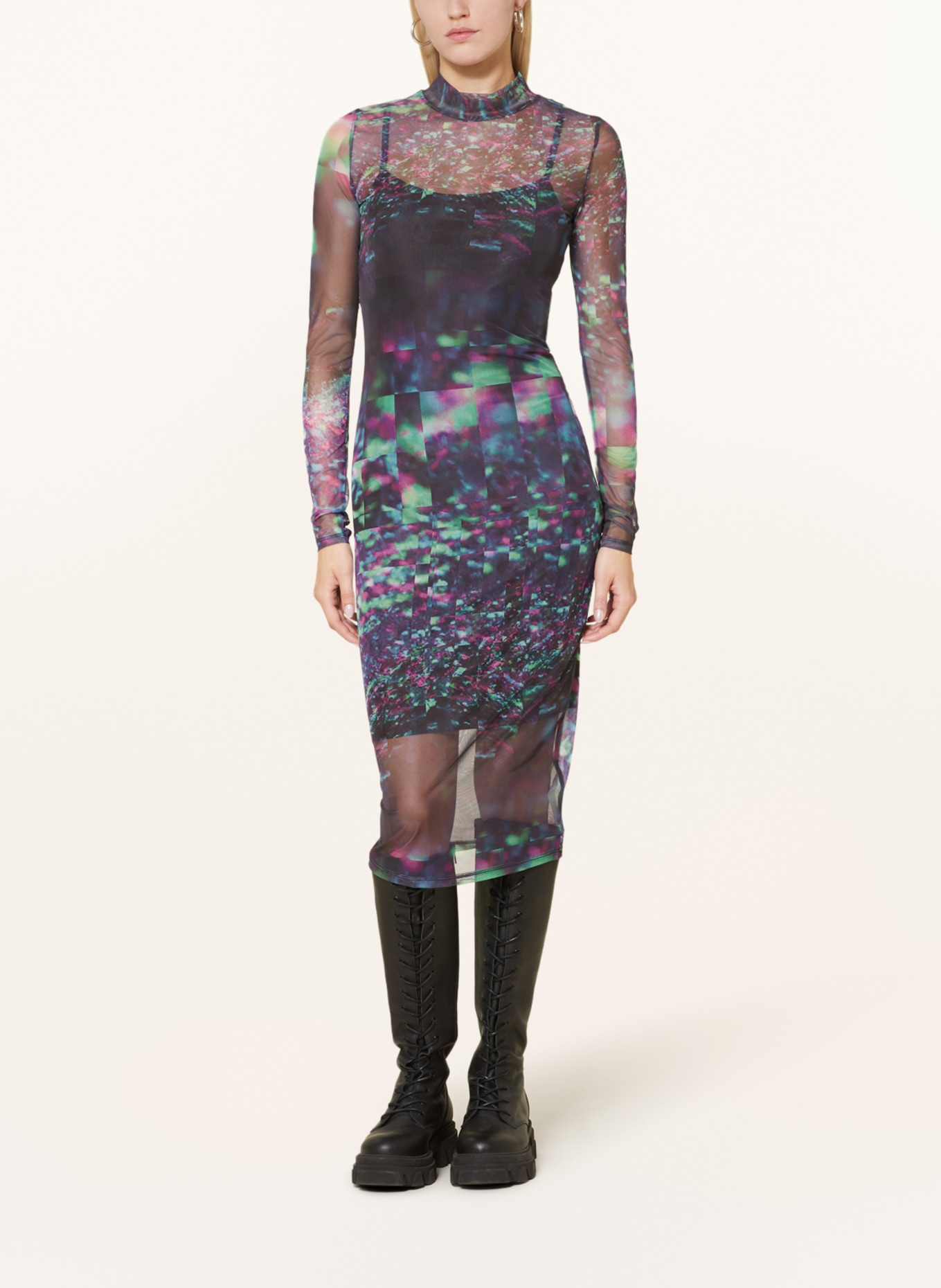 Calvin Klein Jeans Sukienka z siateczki, Kolor: ZIELONY/ MOCNORÓŻOWY/ CZARNY (Obrazek 2)