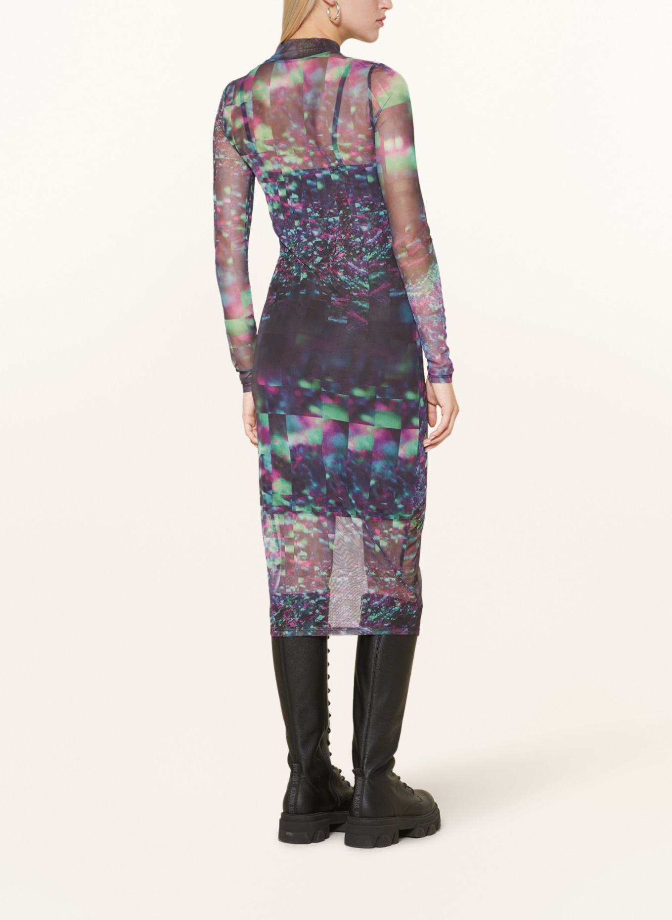 Calvin Klein Jeans Sukienka z siateczki, Kolor: ZIELONY/ MOCNORÓŻOWY/ CZARNY (Obrazek 3)