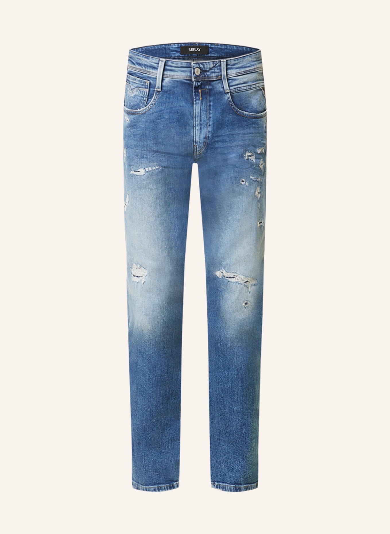 REPLAY Jeansy w stylu destroyed ANBASS slim fit, Kolor: 009 MEDIUM BLUE (Obrazek 1)