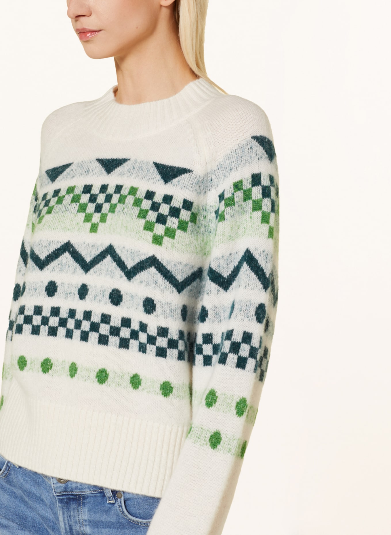 Marc O'Polo DENIM Sweater, Color: ECRU/ LIGHT GREEN/ TEAL (Image 4)