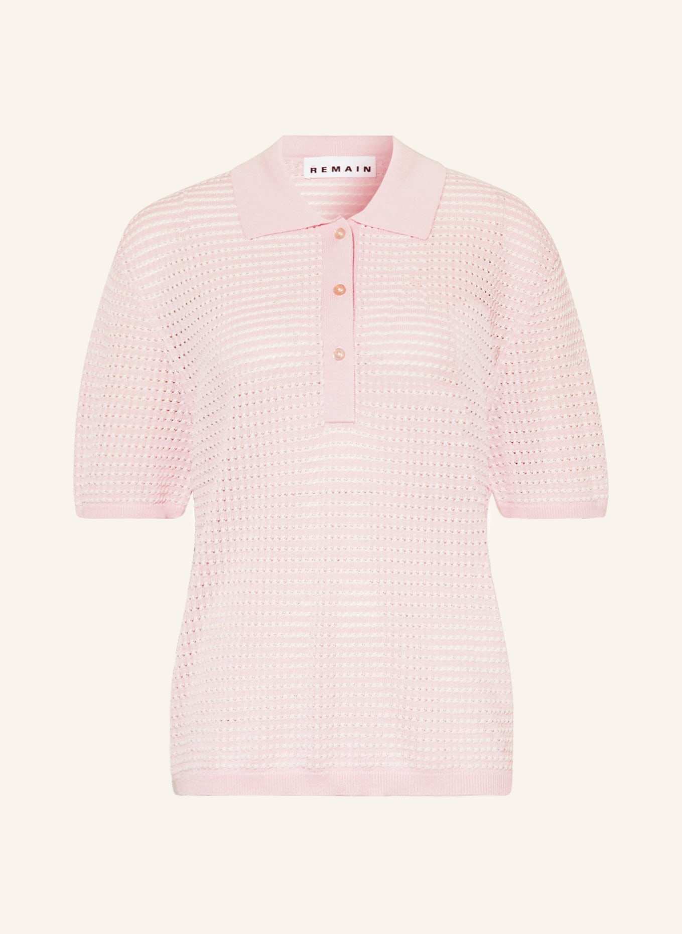 REMAIN Knitted polo shirt, Color: PINK/ WHITE (Image 1)