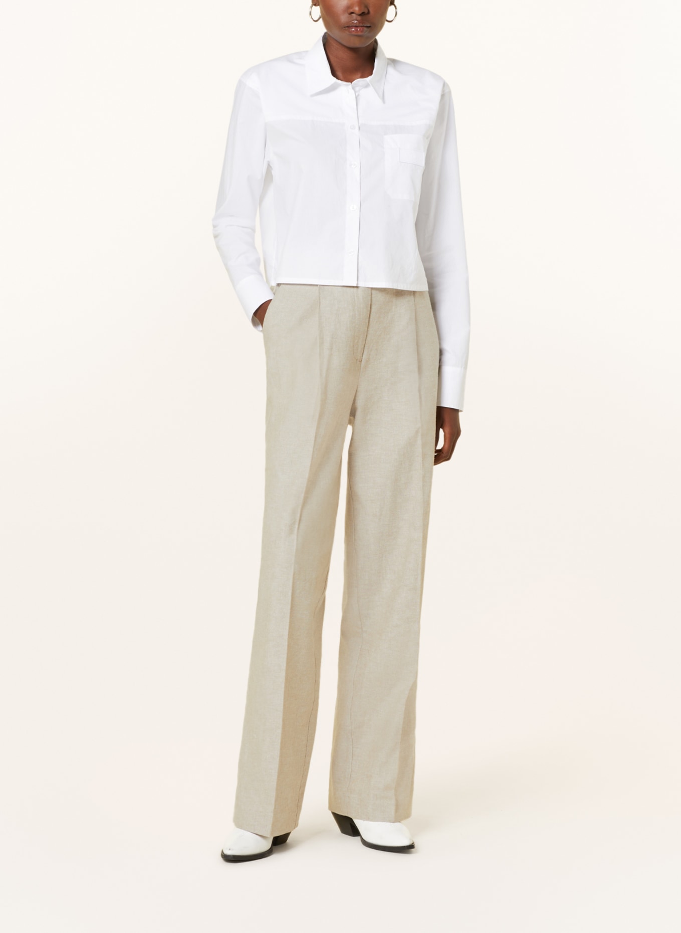 REMAIN Wide leg trousers with linen, Color: BEIGE (Image 2)
