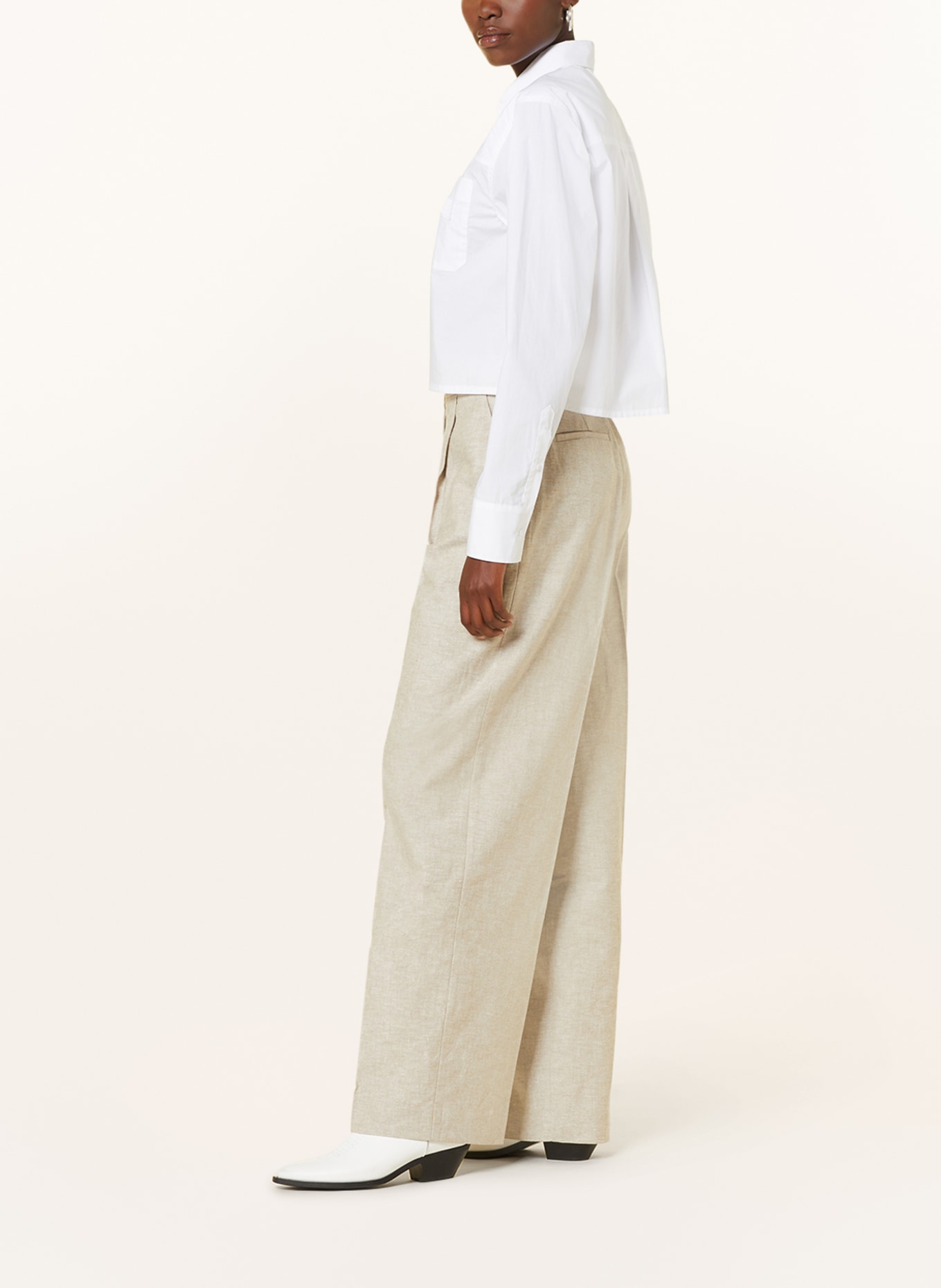 REMAIN Wide leg trousers with linen, Color: BEIGE (Image 4)