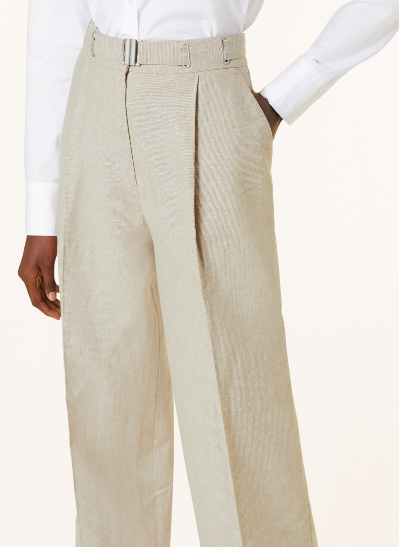 REMAIN Wide leg trousers with linen, Color: BEIGE (Image 5)