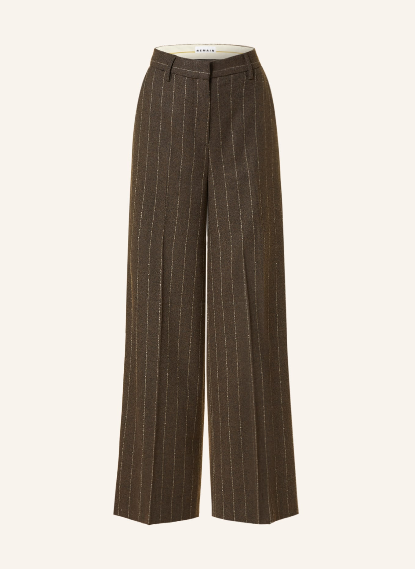 REMAIN Wide leg trousers, Color: DARK BROWN/ CREAM (Image 1)