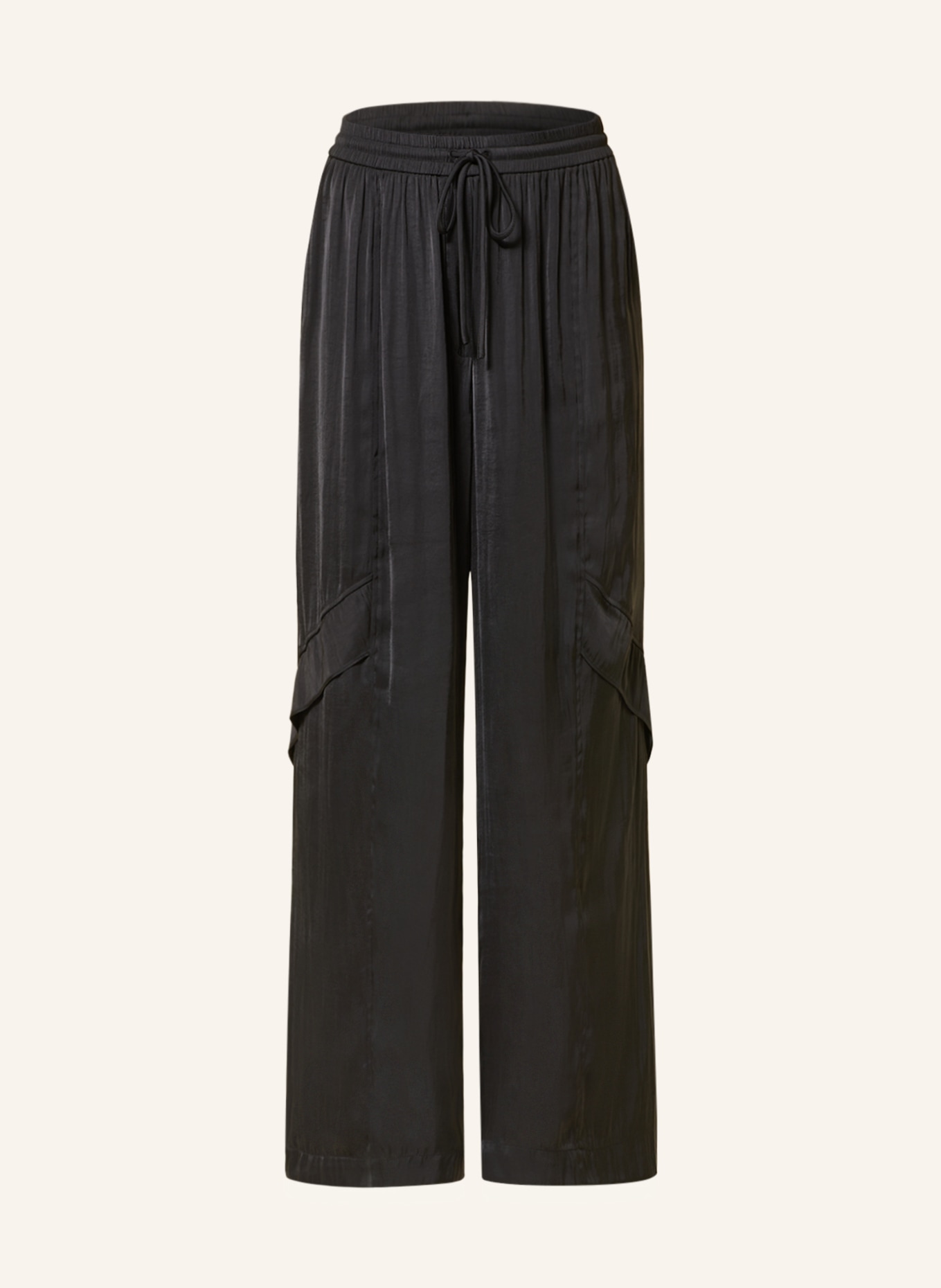Lala Berlin Satin trousers PERRE in jogger style, Color: BLACK (Image 1)